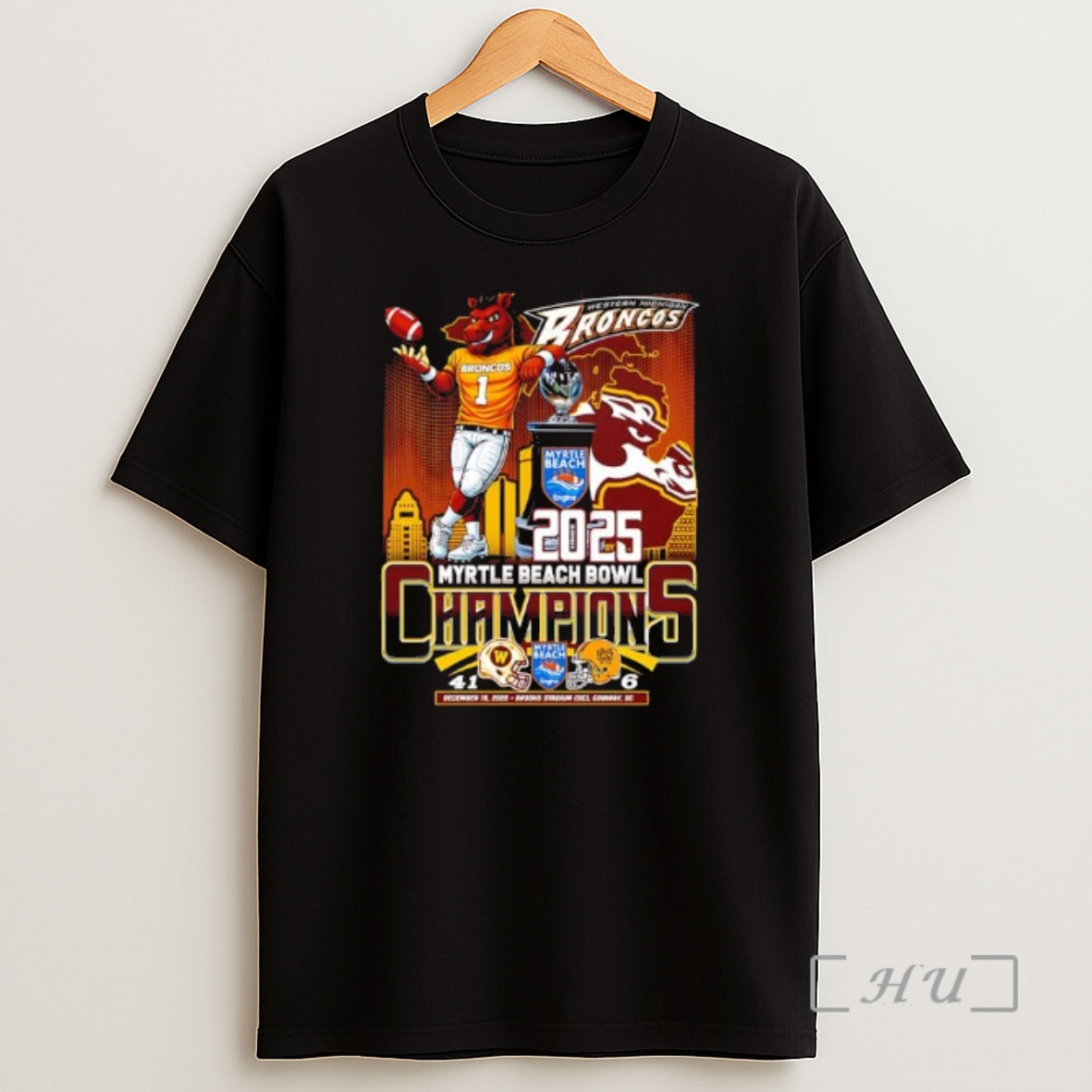 Officials Western Michigan Broncos 2025 Myrtle Beach Bowl Champions Mascot Shirt Sweatshirt Tee 2 2