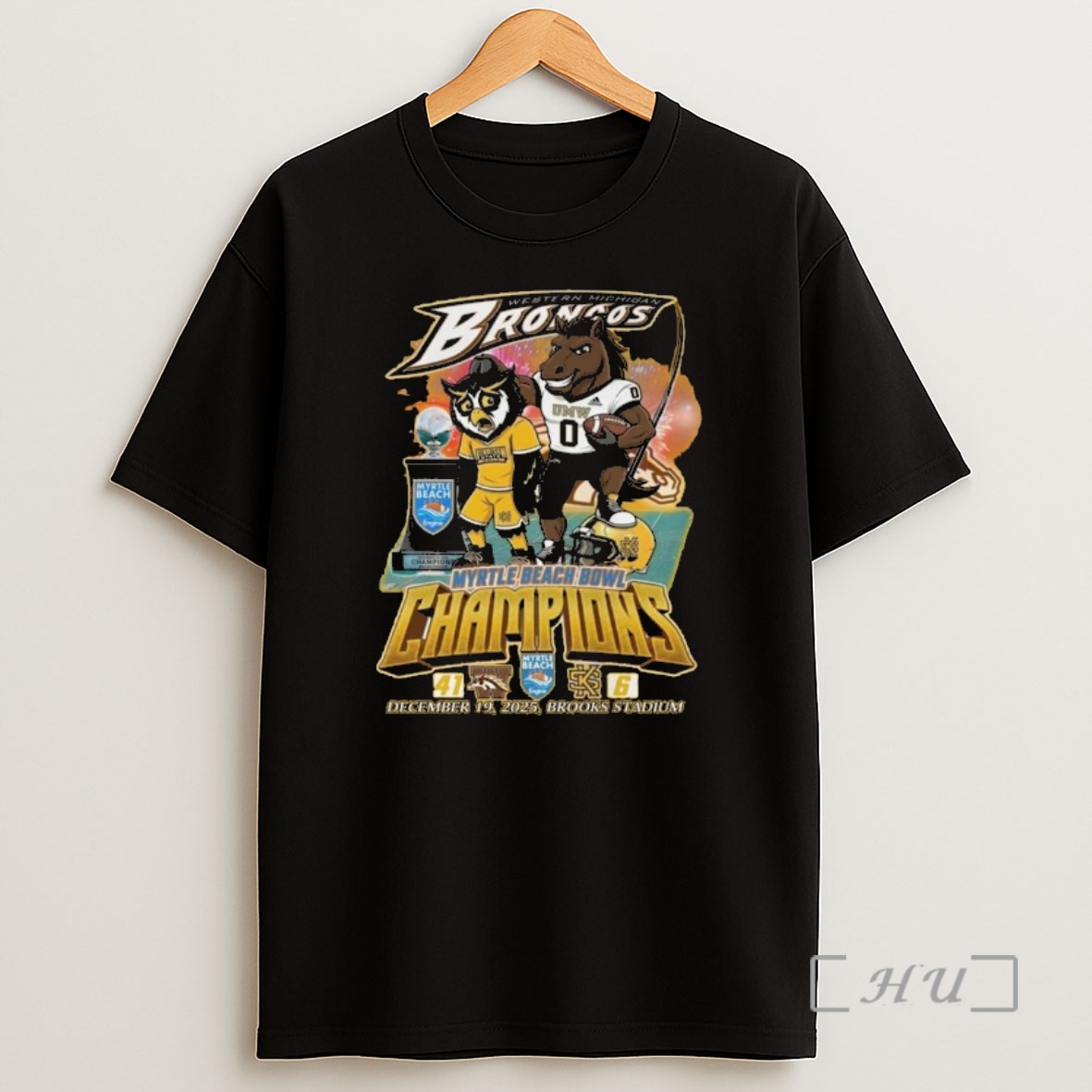 Officials Western Michigan Broncos Myrtle Beach Bowl Champions 2025 Beat Kennesaw Mascot Shirt Sweatshirt Tee
