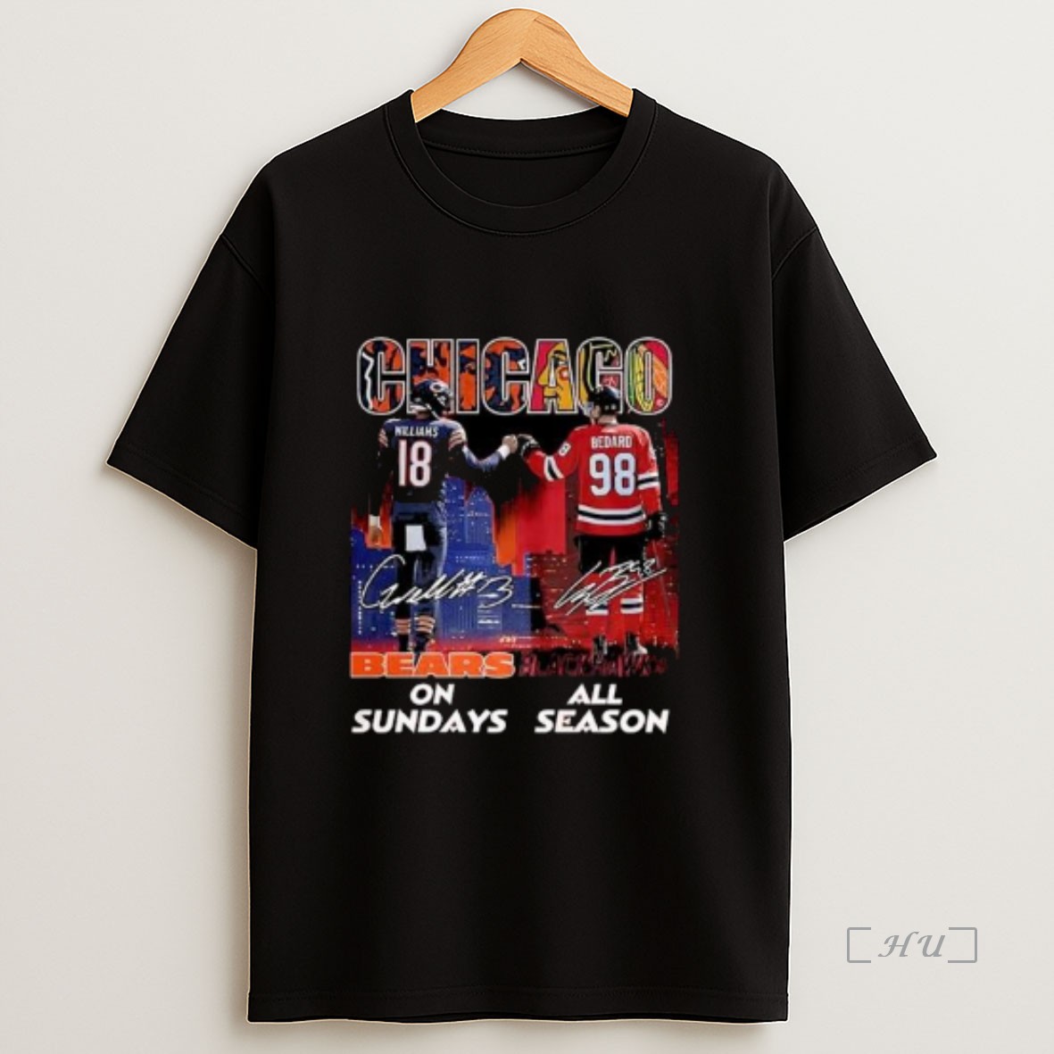 Officials Williams Chicago Bears On Sundays And Bedard Chicago Blackhawks All Season Signature Circle Black Premium Shirt Sweatshirt Tee