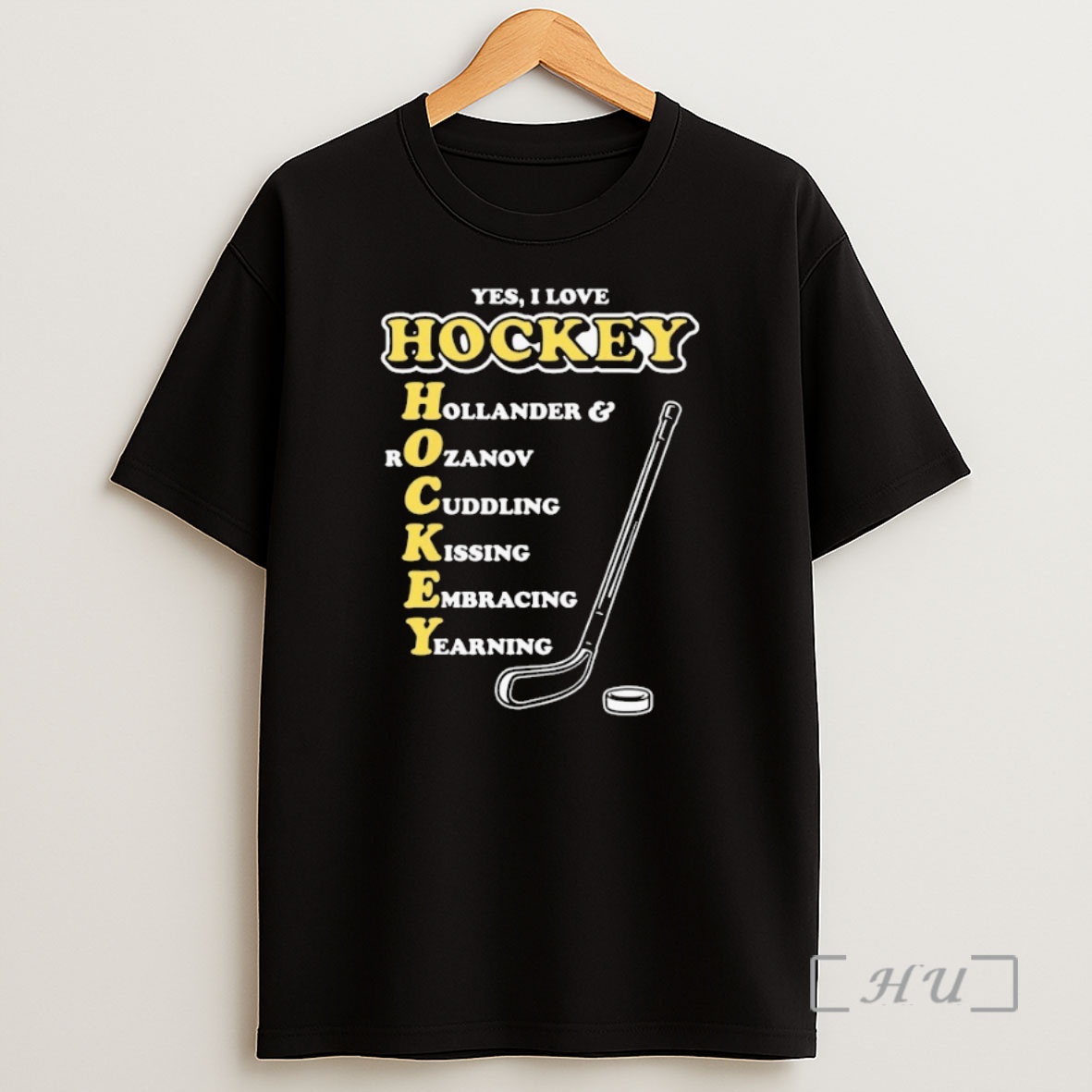 Officials Yes I Love Hockey Acronym Hollander And Rozanov Cuddling Kissing Embracing Yearning Shirt Sweatshirt Tee