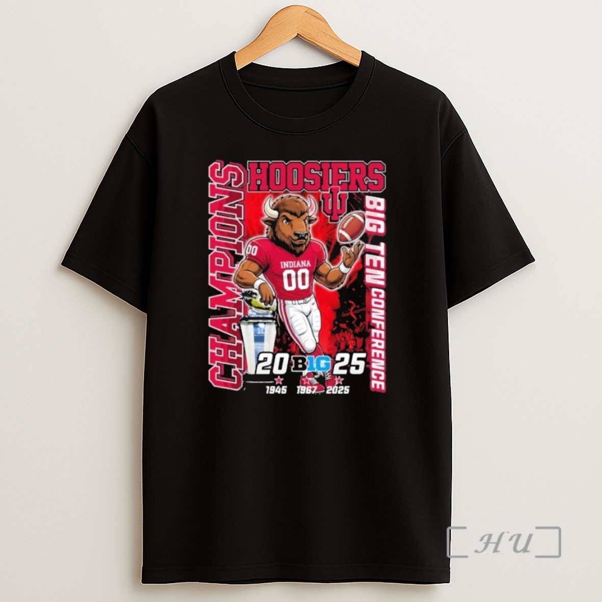 Officials Indiana Hoosiers 3x 1945 1967 2025 Big 10 Football Champions Mascot Trophies Premium Shirt Sweatshirt Tee