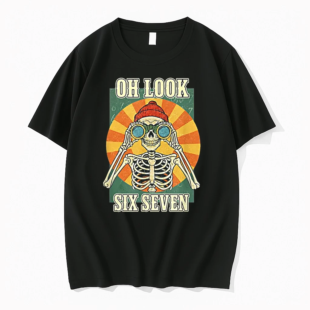 Oh Look Six Seven Funny Skeleton Binoculars Retro Shirts