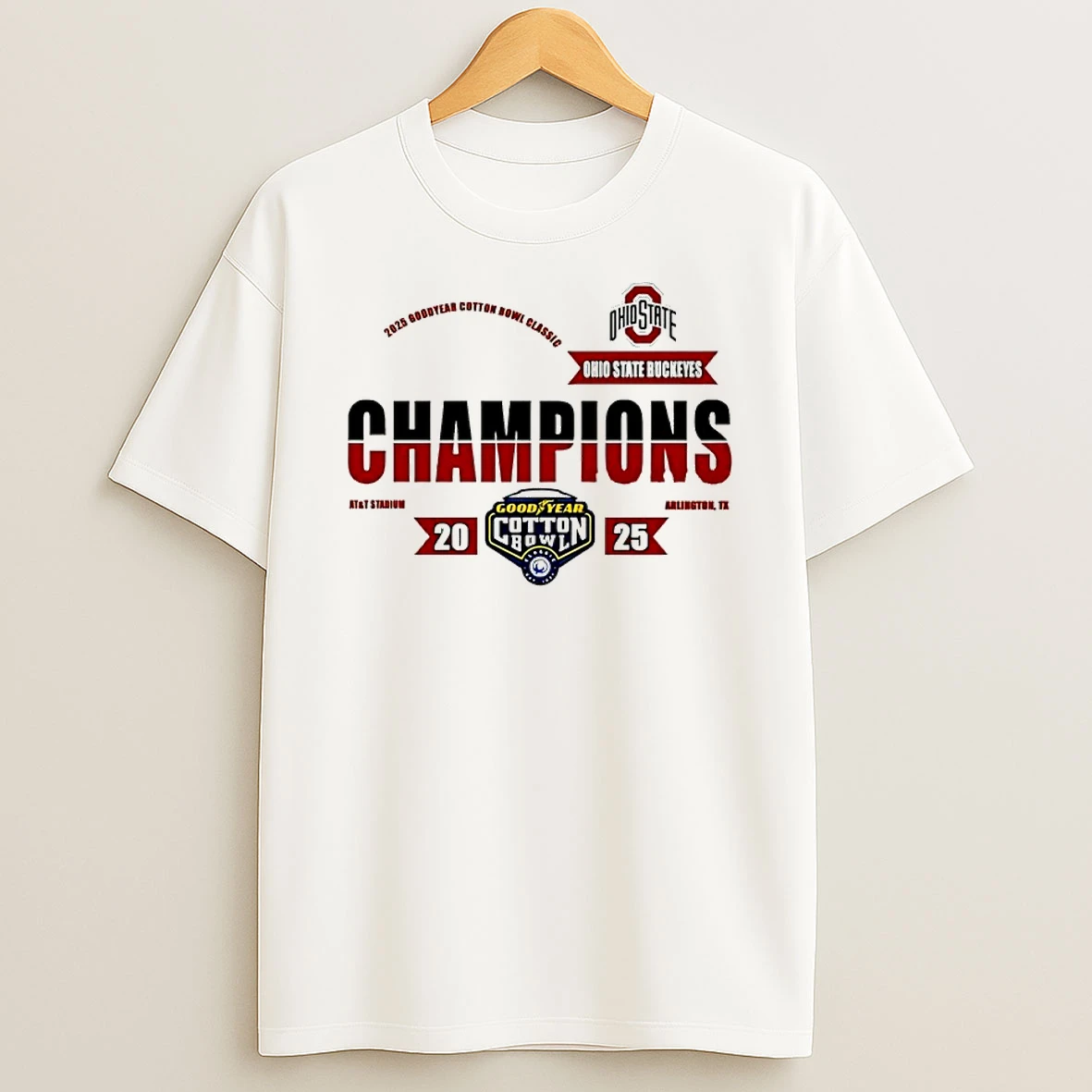 Ohio State Buckeyes 2025 Cfp Goodyear Cotton Bowl Champions Shirts