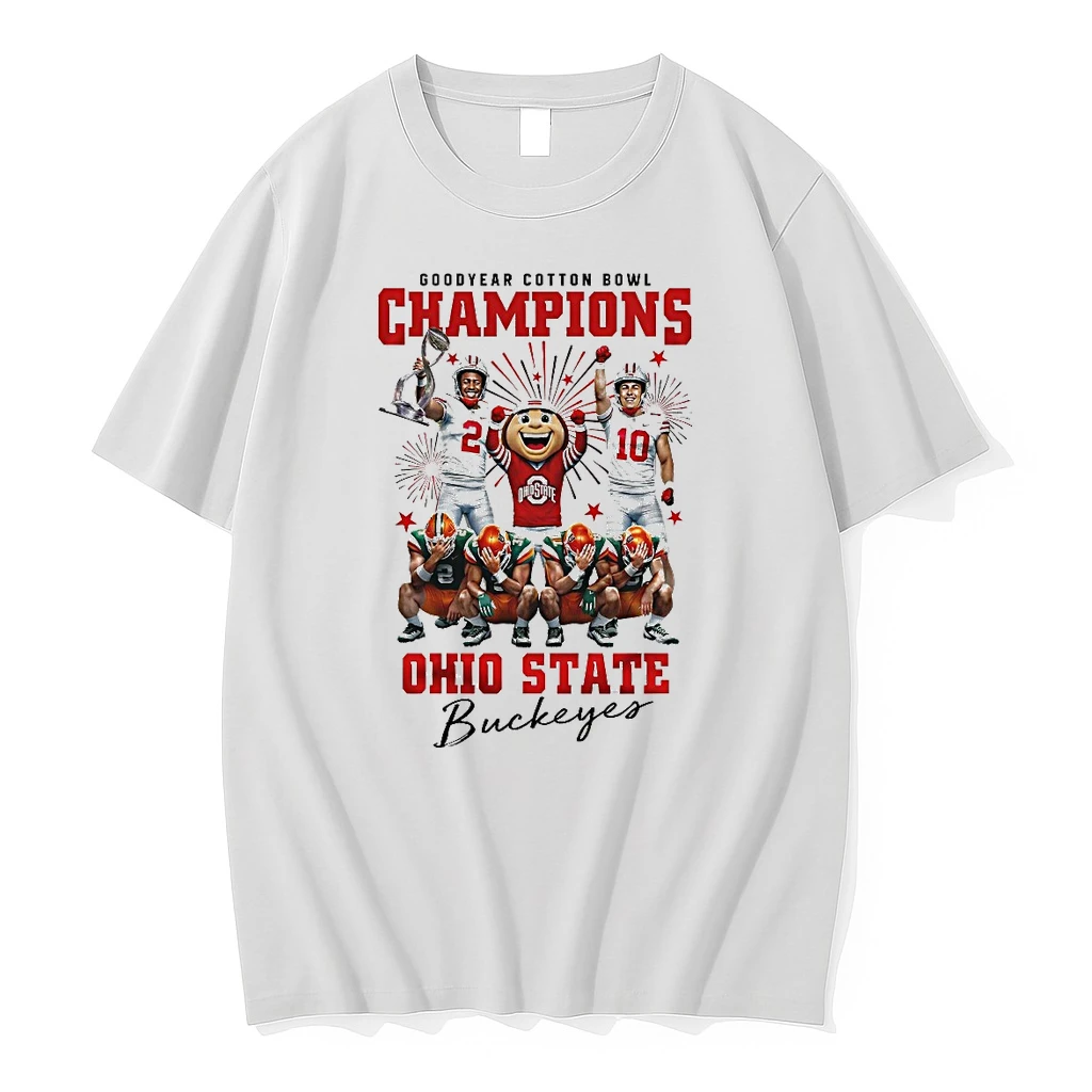 Ohio State Buckeyes Ncaa Goodyear Cotton Bowl Champions 2025 Mascot And Players Shirts