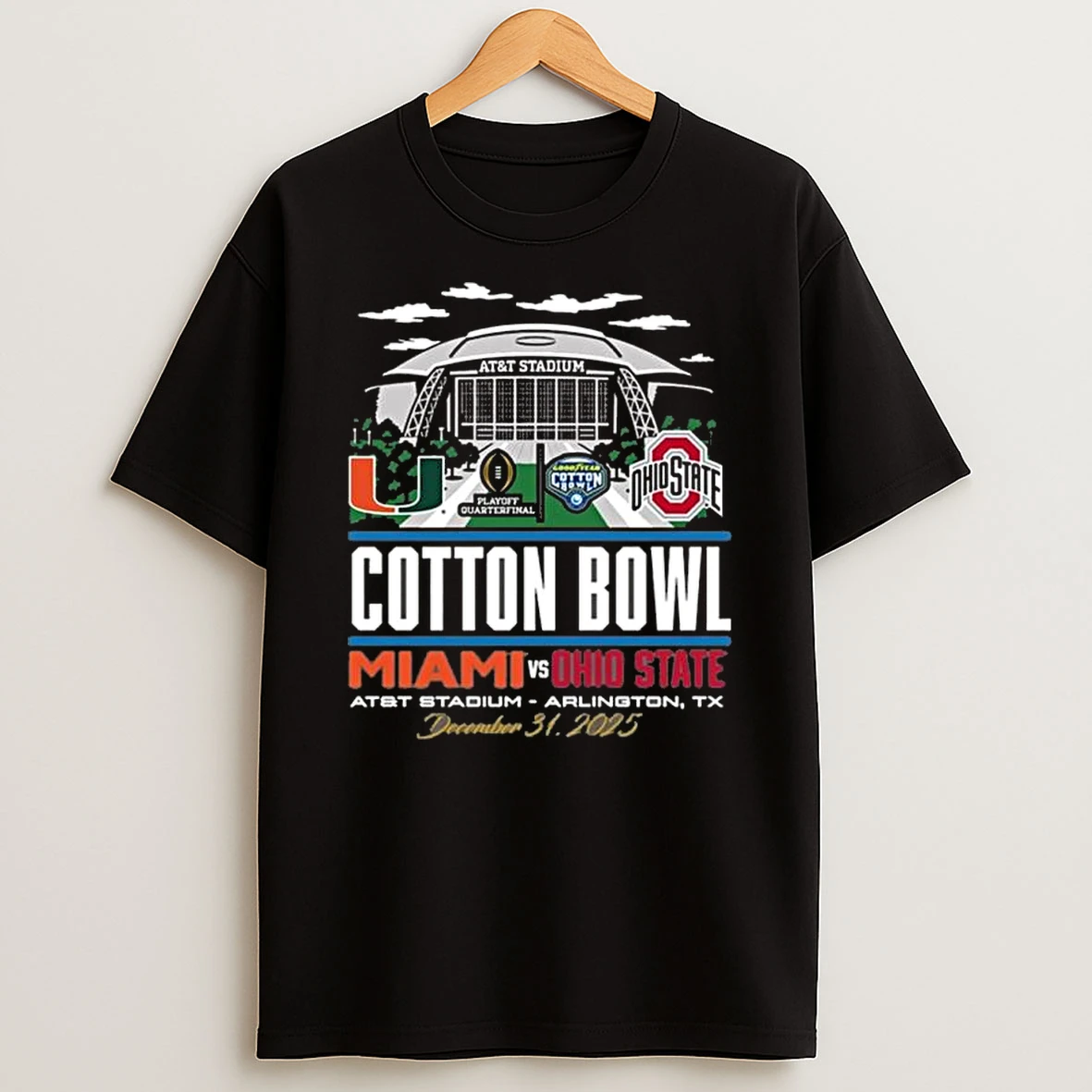 Ohio State Buckeyes Vs Miami Hurricanes 2025 Cotton Bowl Vs Miami Att Stadium Shirts