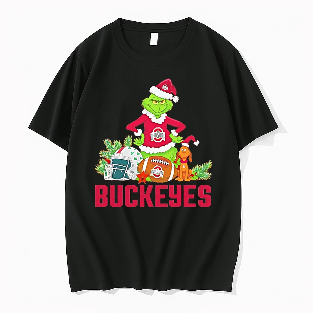 Ohio State Buckeyes X Grinch And Max Santa Hat Merry Christmas 2025 Shirts