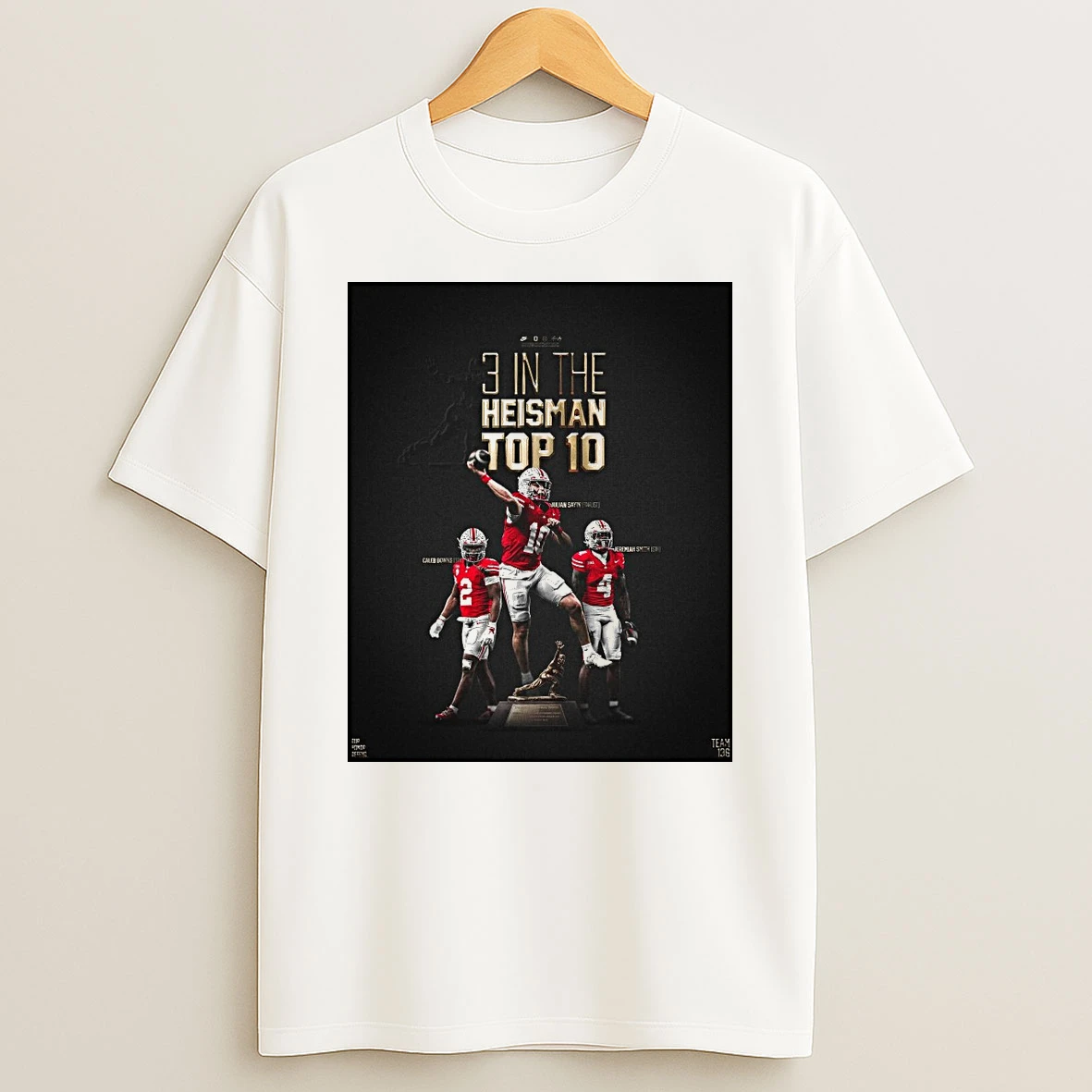 Ohio State Football 3 In The Heisman Top 10 Julian Sayin Caleb Downs And Jeremiah Smith Shirts
