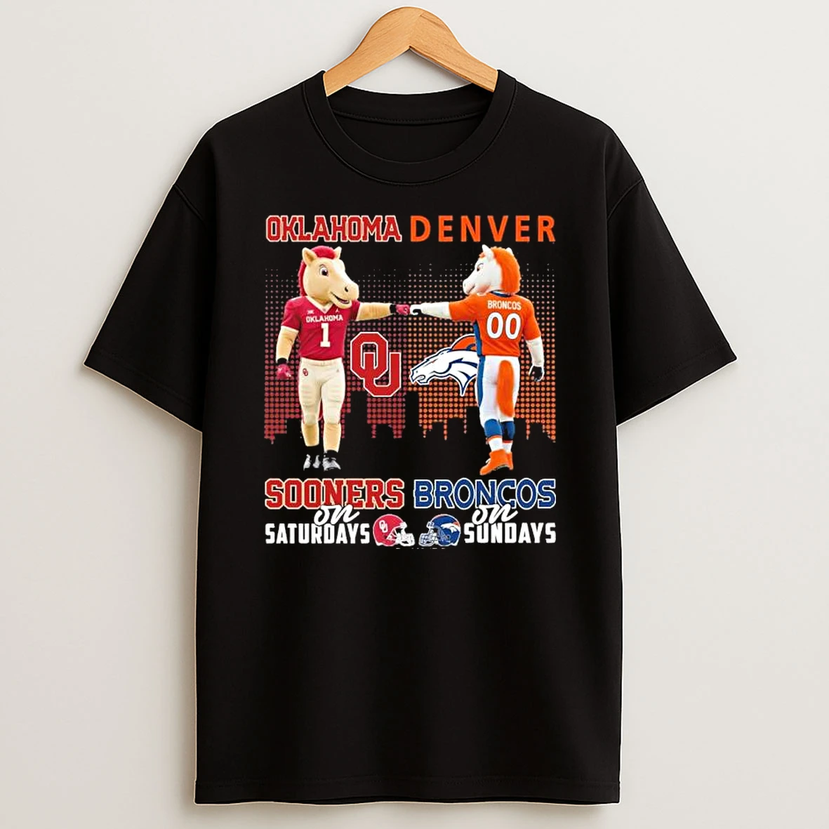 Oklahoma Sooners And Denver Broncos Mascot On Saturdays And On Sundays Shirts