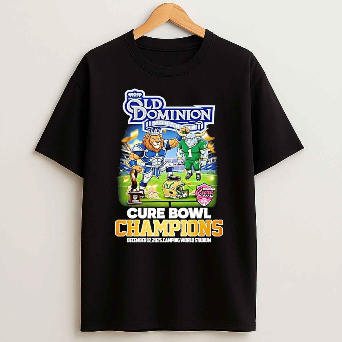 Old Dominion 24 10 South Florida 2025 Cure Bowl Champions Mascot Shirts