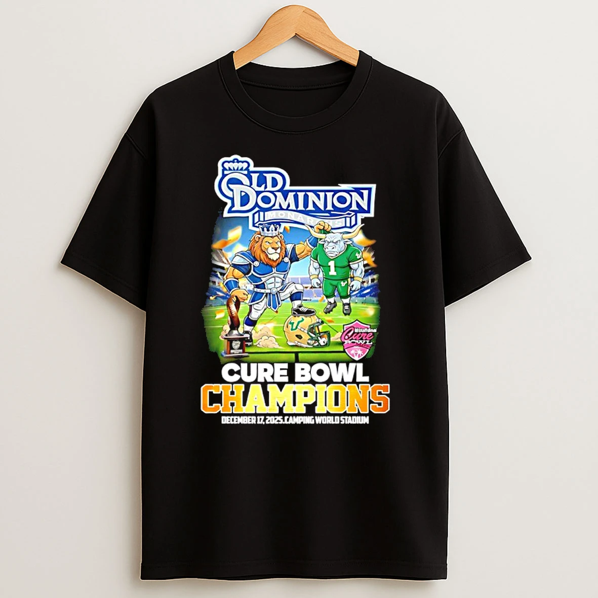 Old Dominion Monarchs 2025 Cure Bowl Champions Mascot Shirts