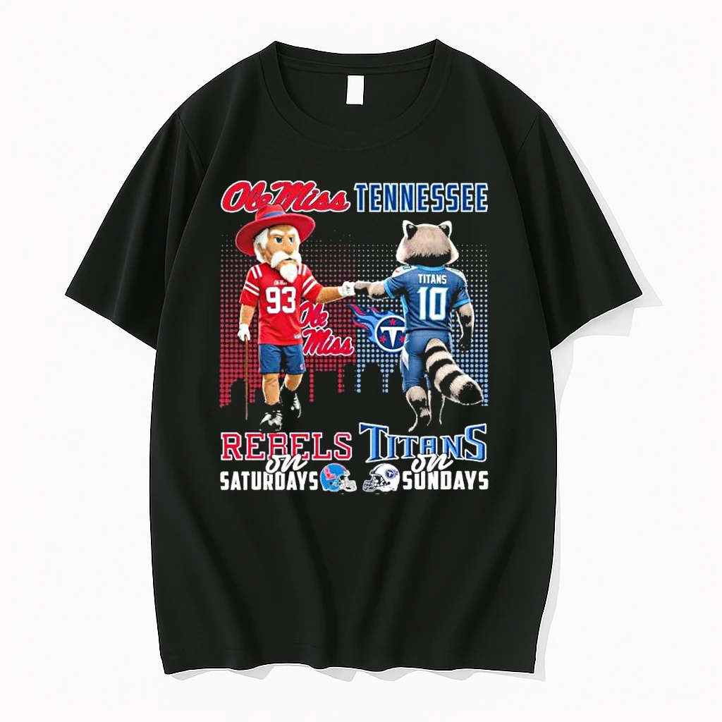 Ole Miss Rebels And Tennessee Titans Mascot On Saturdays And On Sundays Shirts