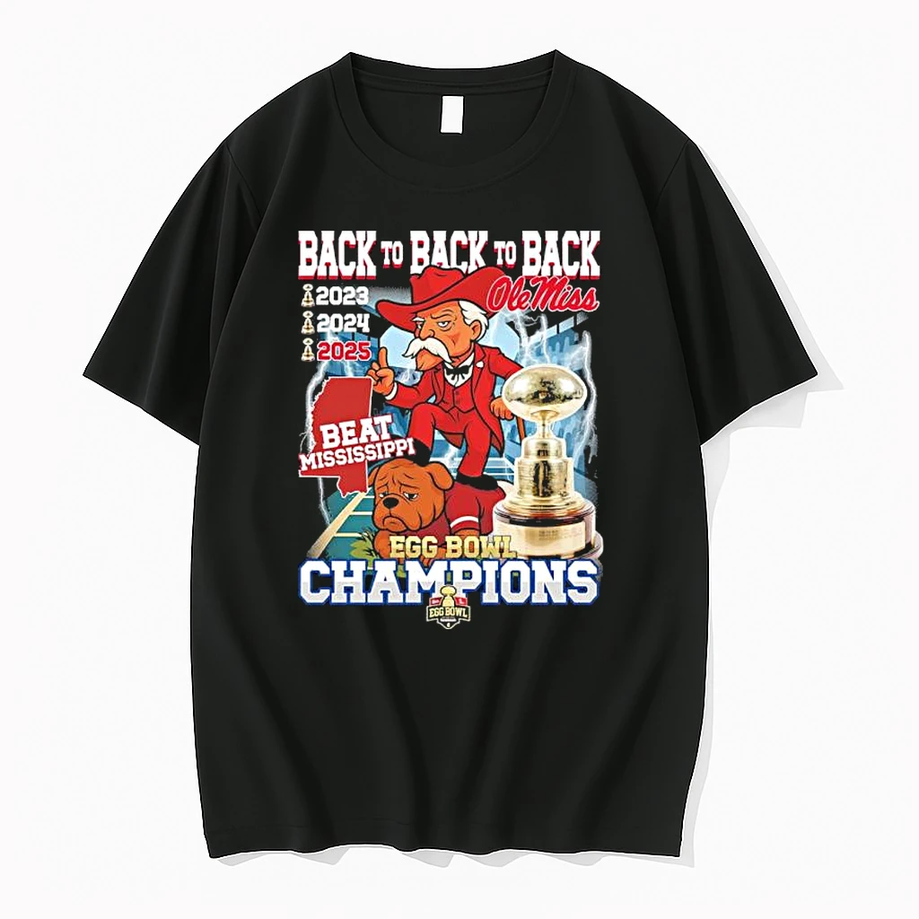 Ole Miss Rebels Mascot Back 2 Back 2 Back Beat Mississippi Egg Bowl Champions Shirts