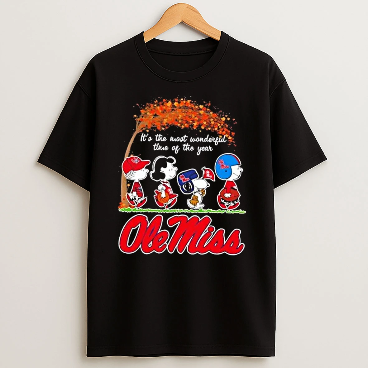 Ole Miss Rebels X Peanuts Snoopy And Friends Autumn Its The Most Wonderful Time Of The Year Shirts