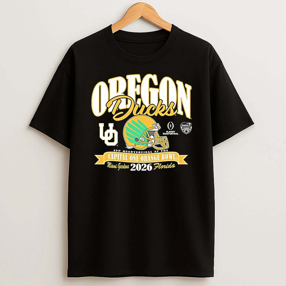 Oregon Ducks College Football Playoff 2026 Orange Bowl Helmet Shirts