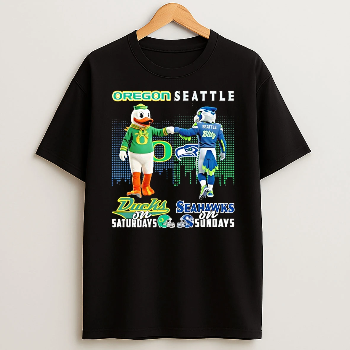 Oregon Ducks Backs On Saturdays X Seattle Seahawks On Sundays Mascot Shirts