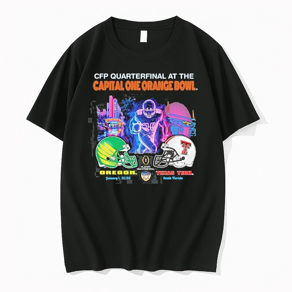 Oregon Vs Texas Tech 2026 Cfp Orange Bowl Art Deco Game Shirts