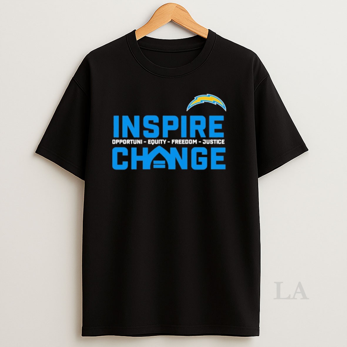 Original 2025 Los Angeles Chargers Inspire Change Opportunity Equity Freedom Justice Shirt