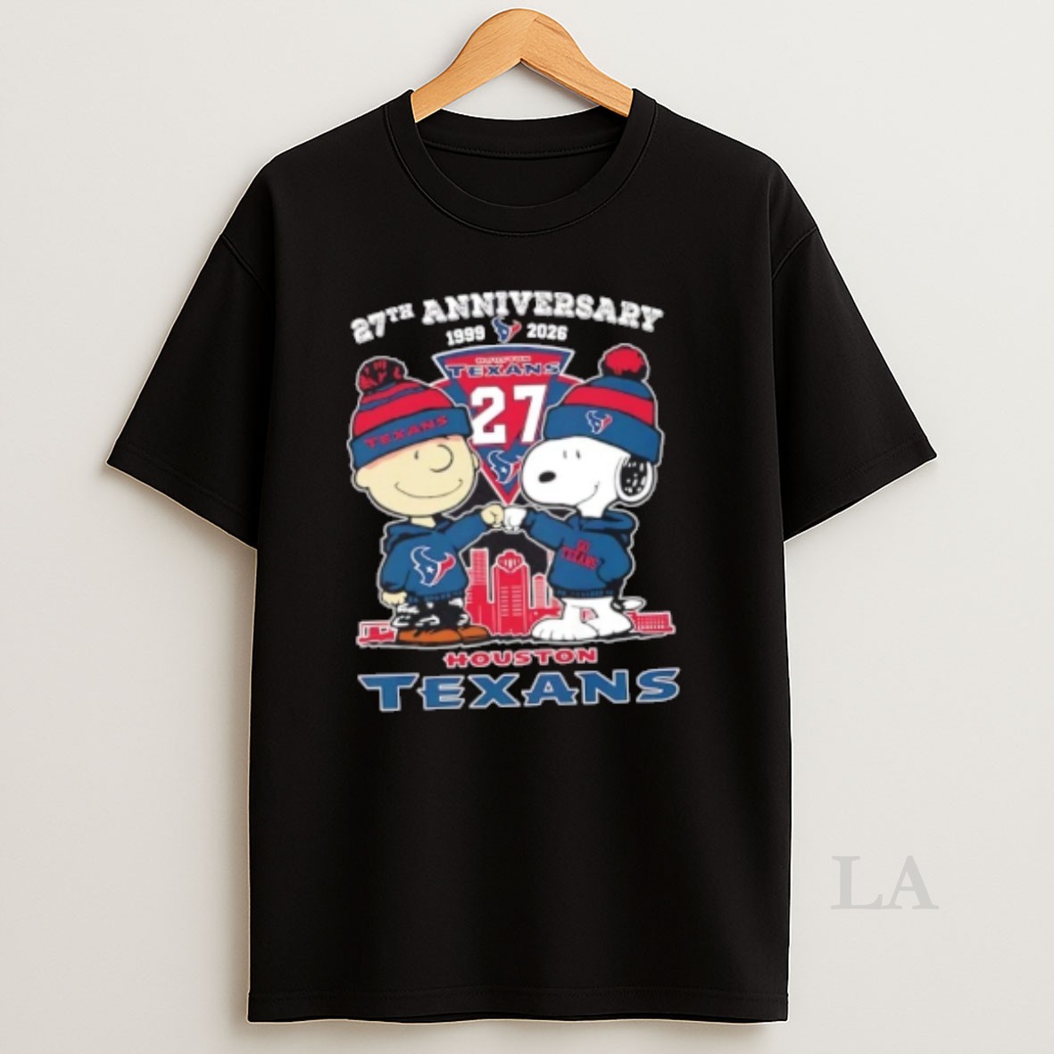 Original Charlie Brown And Snoopy 27th Anniversary 1999 2026 Houston Texans Football Skyline Shirt