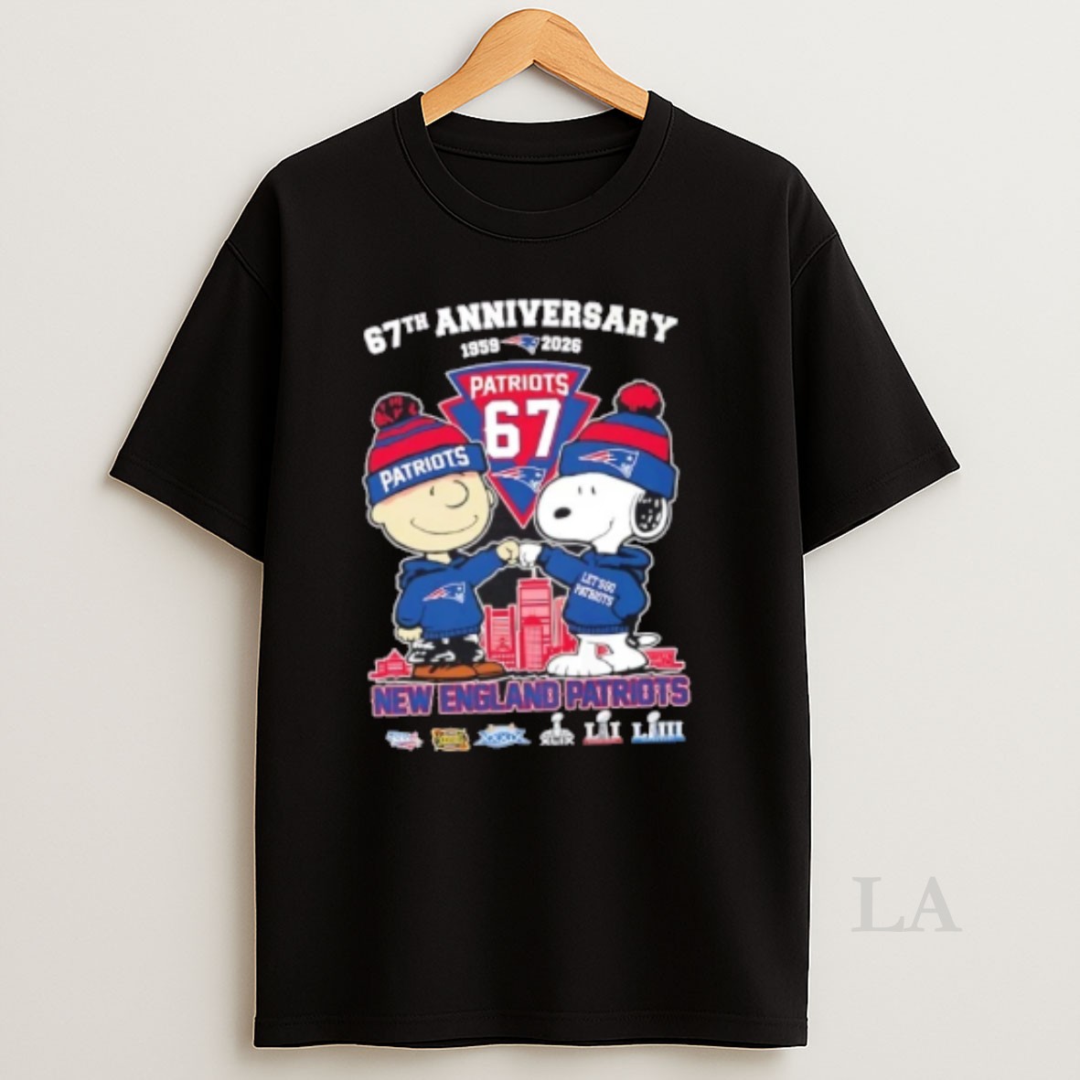 Original Charlie Brown And Snoopy Super Bowl 67th Anniversary 1959 2026 New England Patriots Football Skyline Shirt