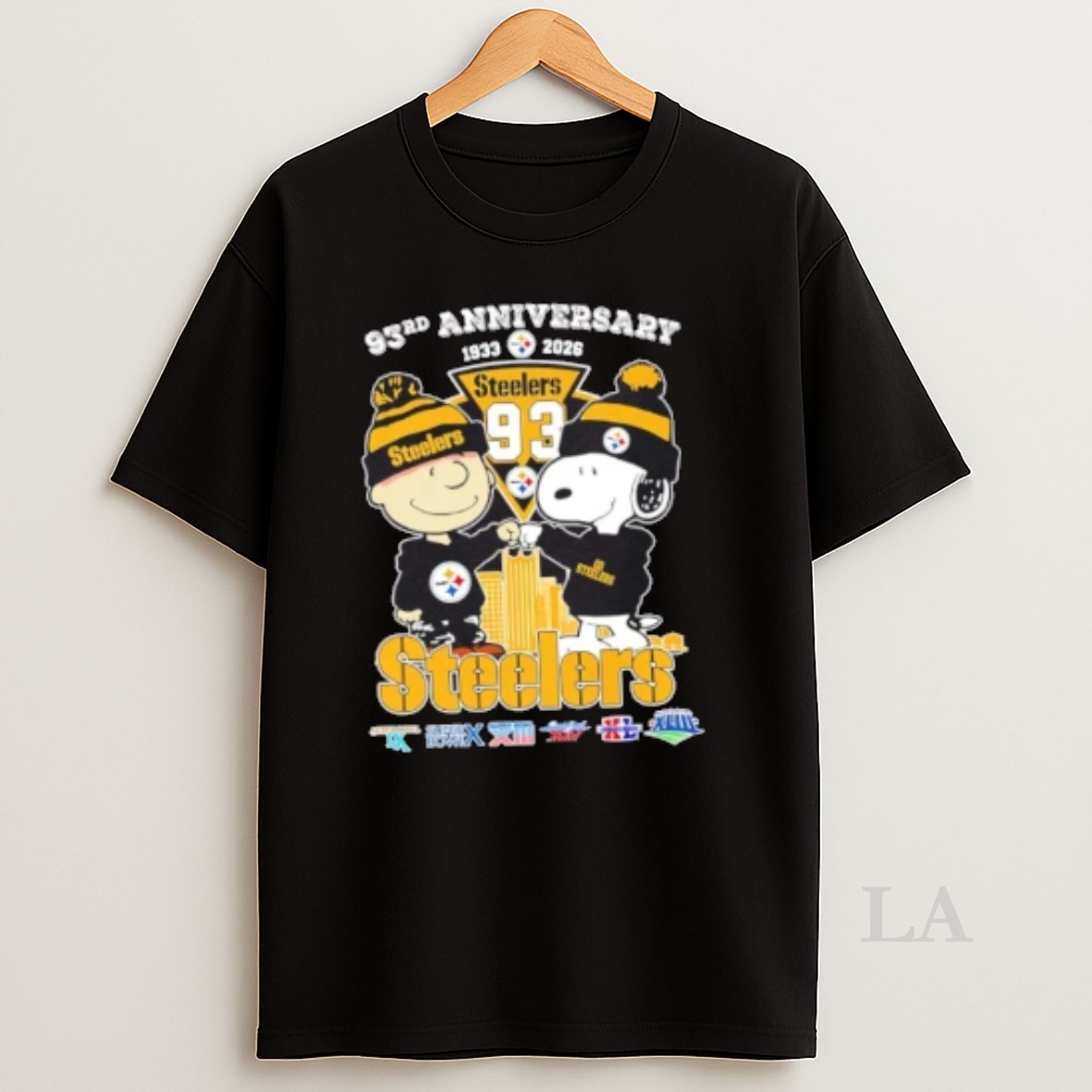 Original Charlie Brown And Snoopy Super Bowl 93rd Anniversary 1933 2026 Pittsburgh Steelers Football Skyline Shirt