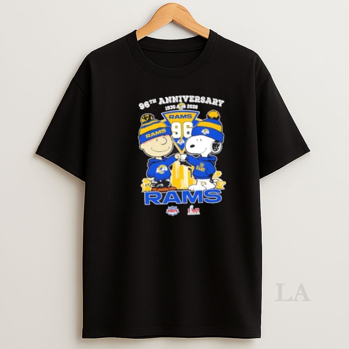 Original Charlie Brown And Snoopy Super Bowl 96th Anniversary 1930 2026 Los Angeles Rams Football Skyline Shirt