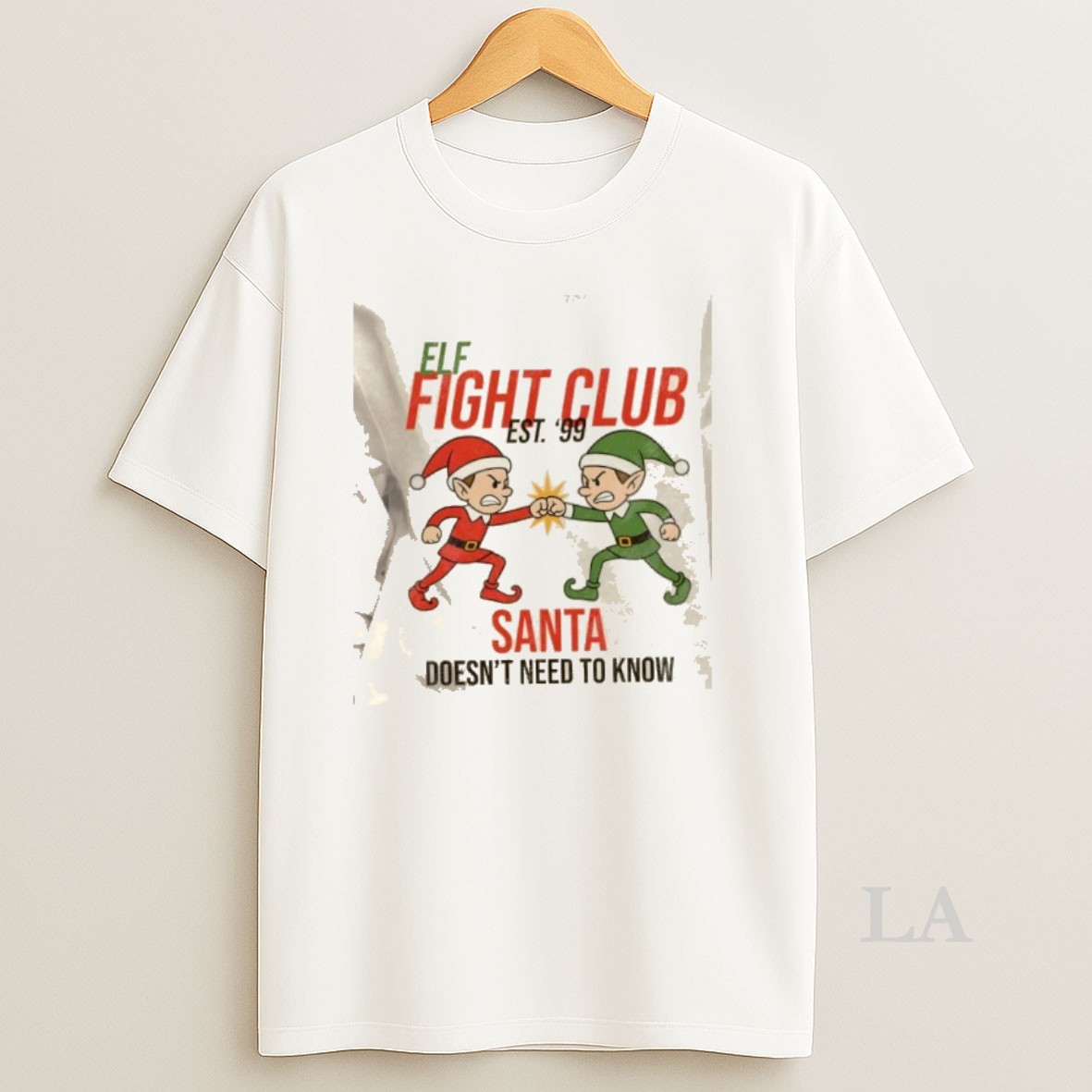 Original Elf Fight Club Santa Doesnt Need To Know Christmas Shirt