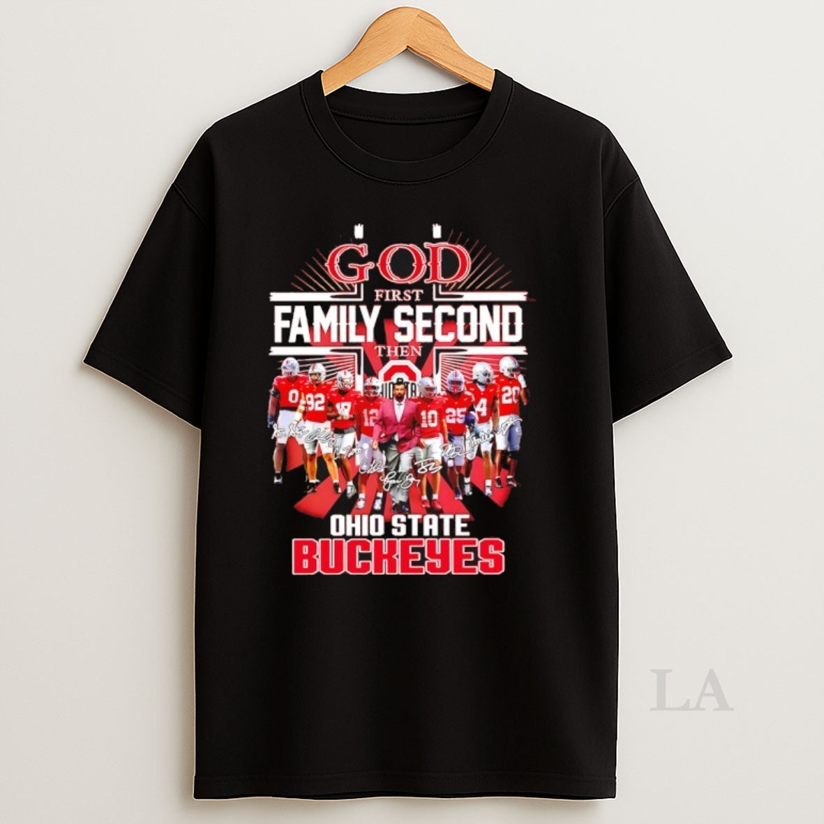 Original Go First Family Second The Ohio State Buckeyes Cross Player Signatures Shirt