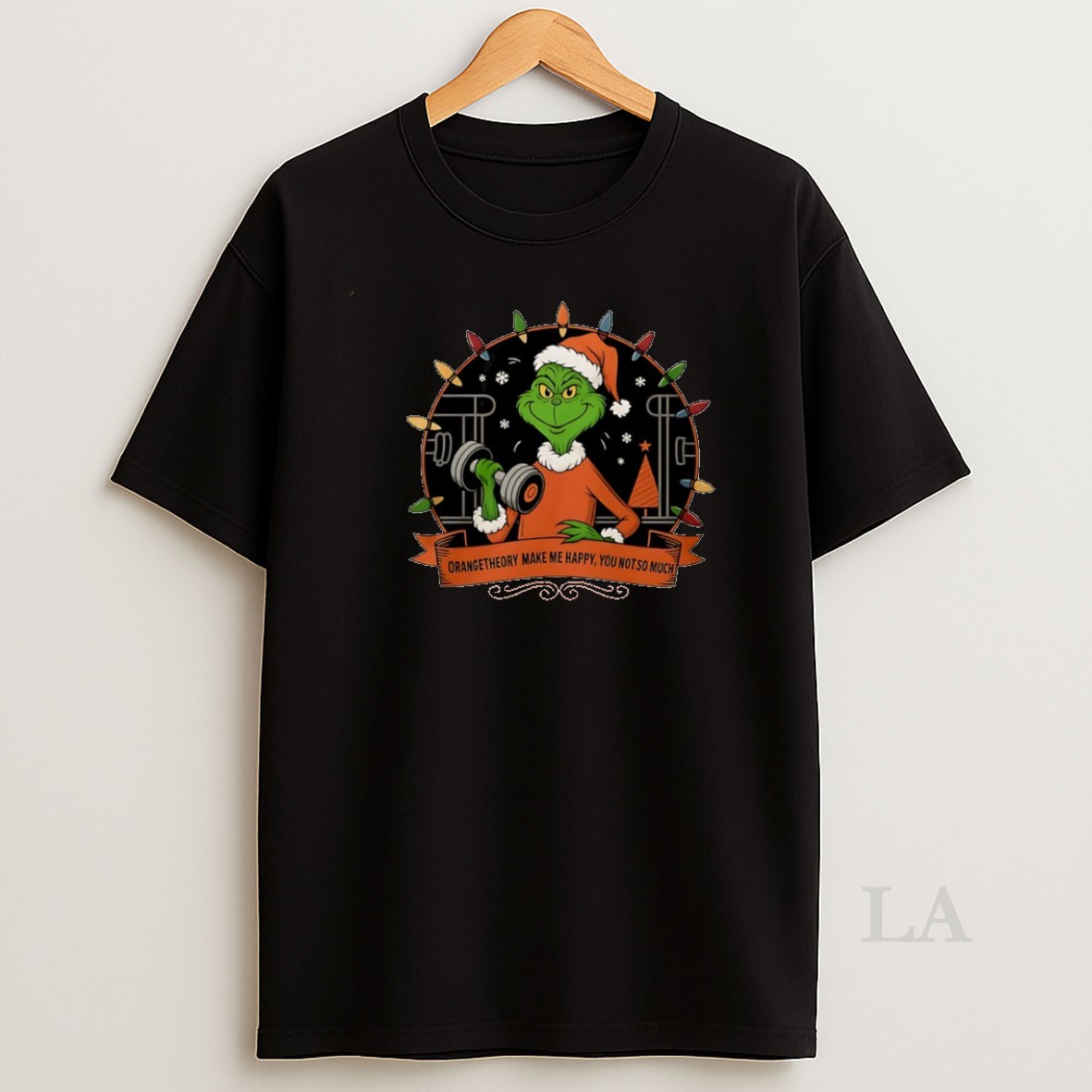 Original Grinch Santa Orangetheory Make Me Happy You Not So Much Christmas Lights Circle Shirt
