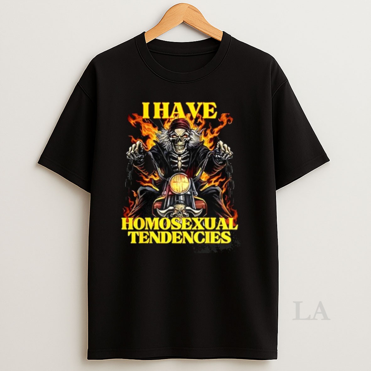 Original I Have Homosexual Tendencies Burnt Skeleton Riding Motorcycle Shirt