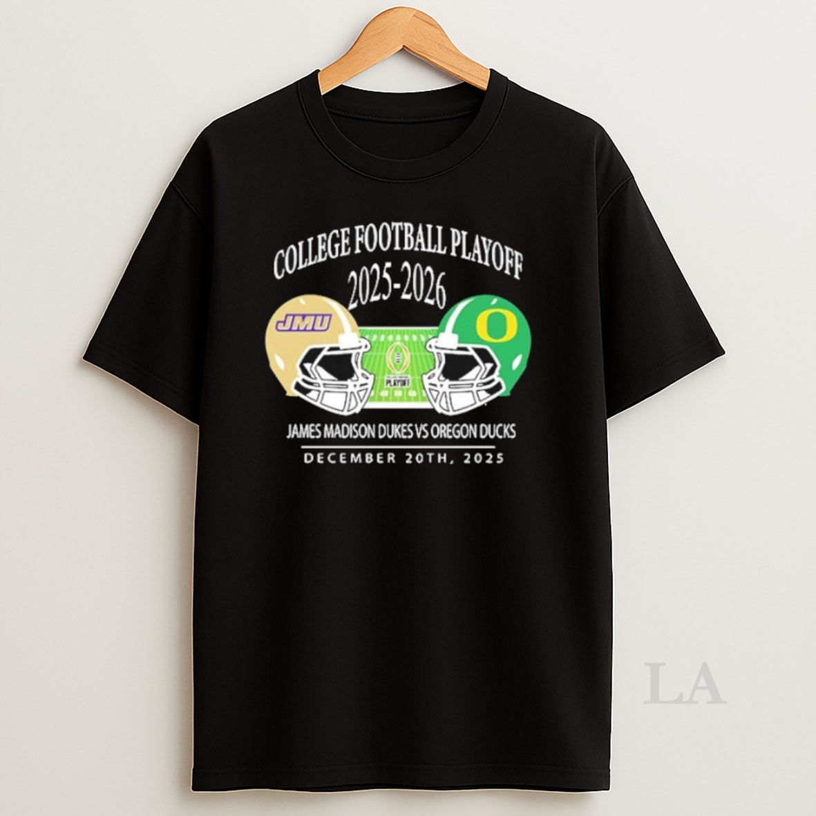 Original James Madison Dukes Vs Oregon Ducks 2025 2026 College Football Playoff Matchup Helmet At Autzen Stadium In Eugene Oregon On December 20 Shirt