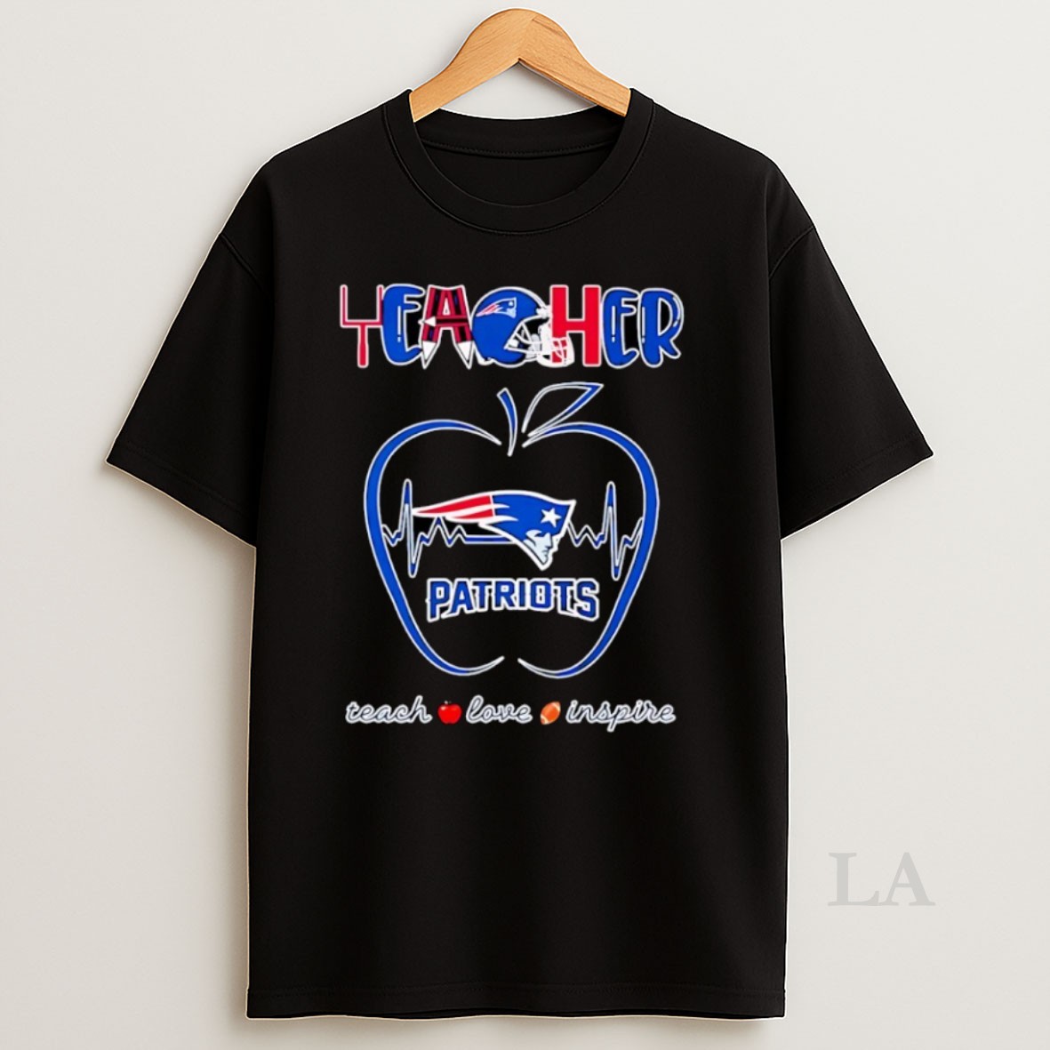 Original New England Patriots Teach Love Inspire Apple Heartbeat Shirt