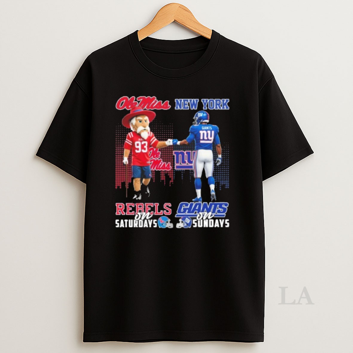 Original Ole Miss Rebels And New York Giants Mascot On Saturdays And On Sundays Shirt