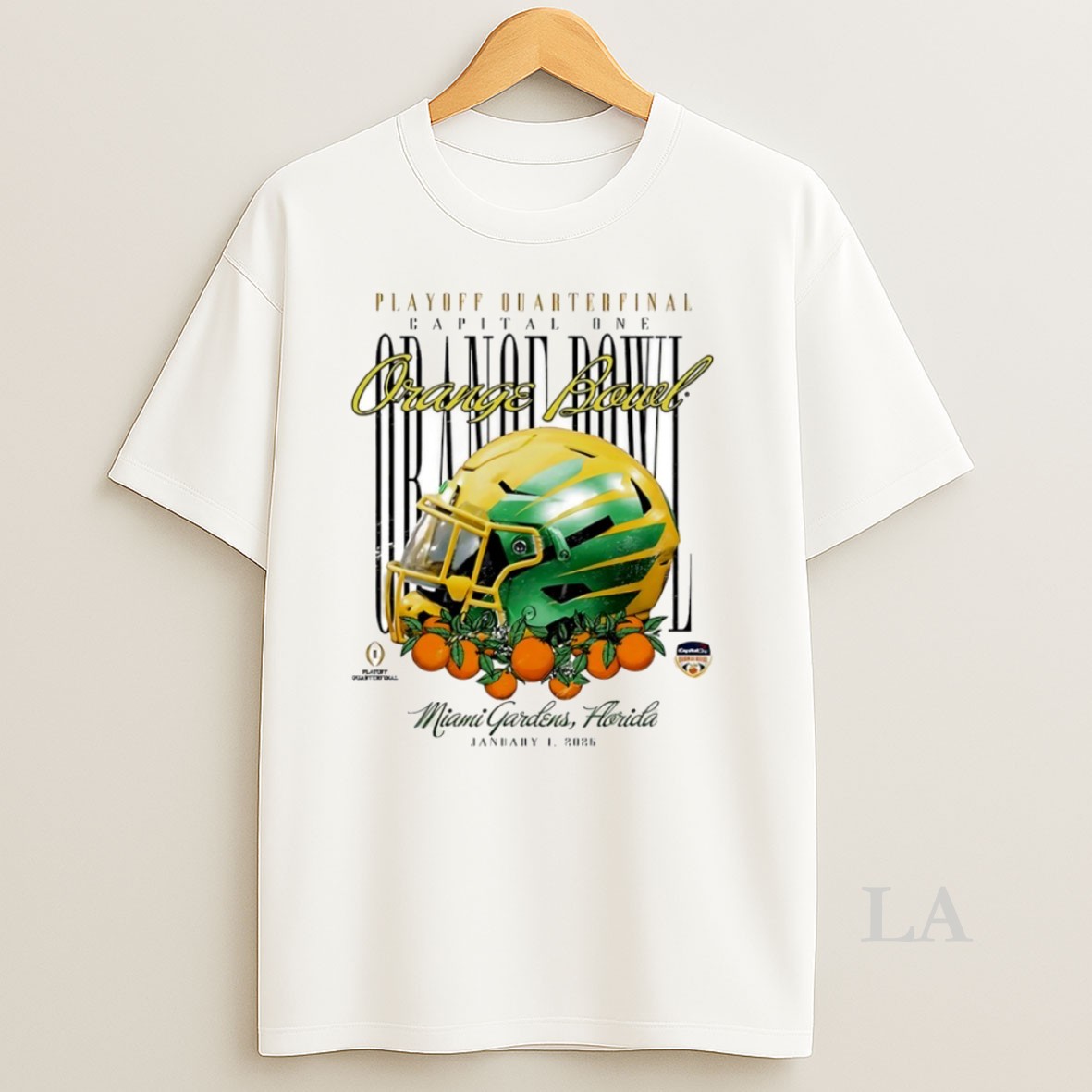 Original Oregon Ducks 2026 Playoff Quarterfinal Capital One Orange Bowl Helmet Circle Shirt