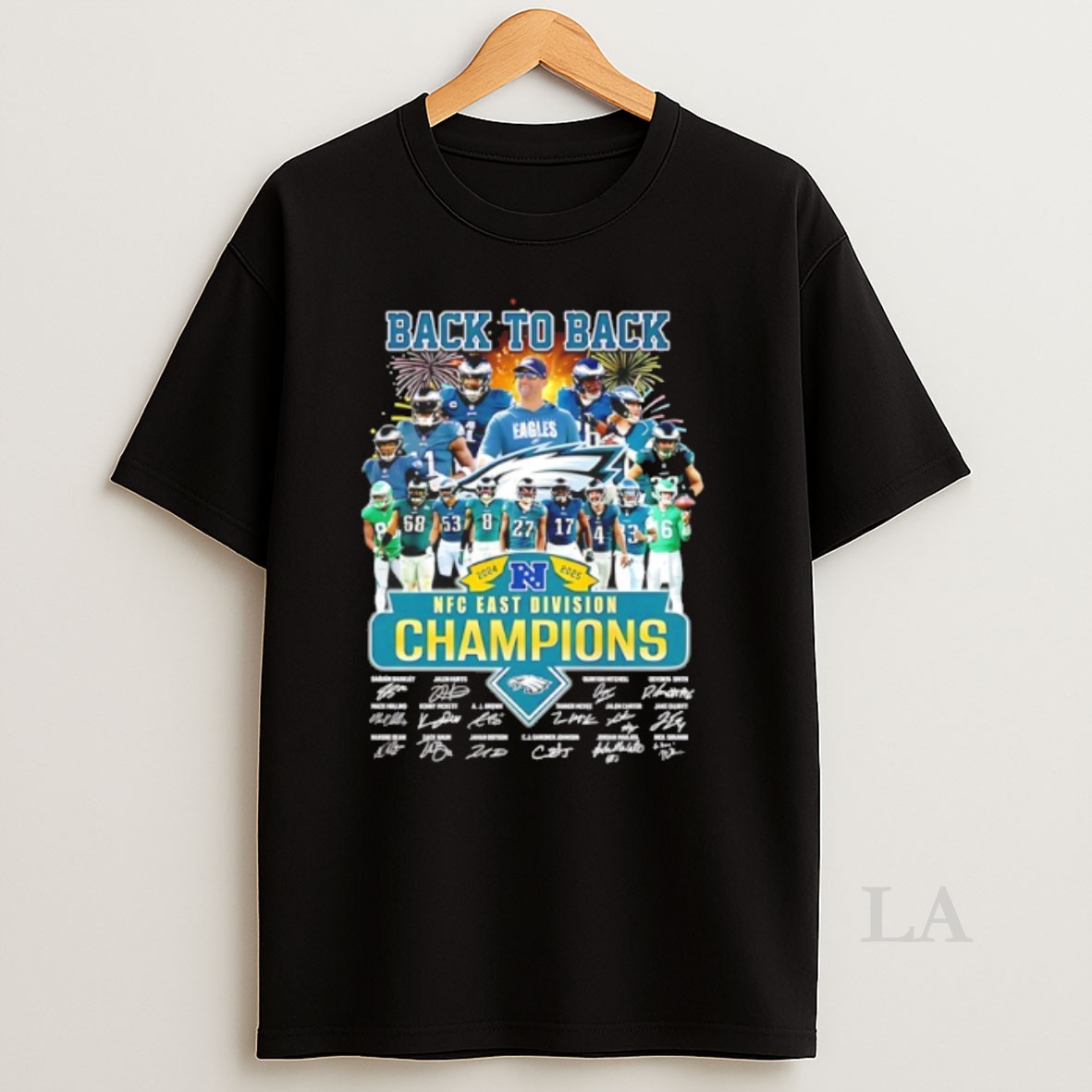 Original Philadelphia Eagles Back To Back 2024 2025 Nfc East Di Champions Signatures Shirt