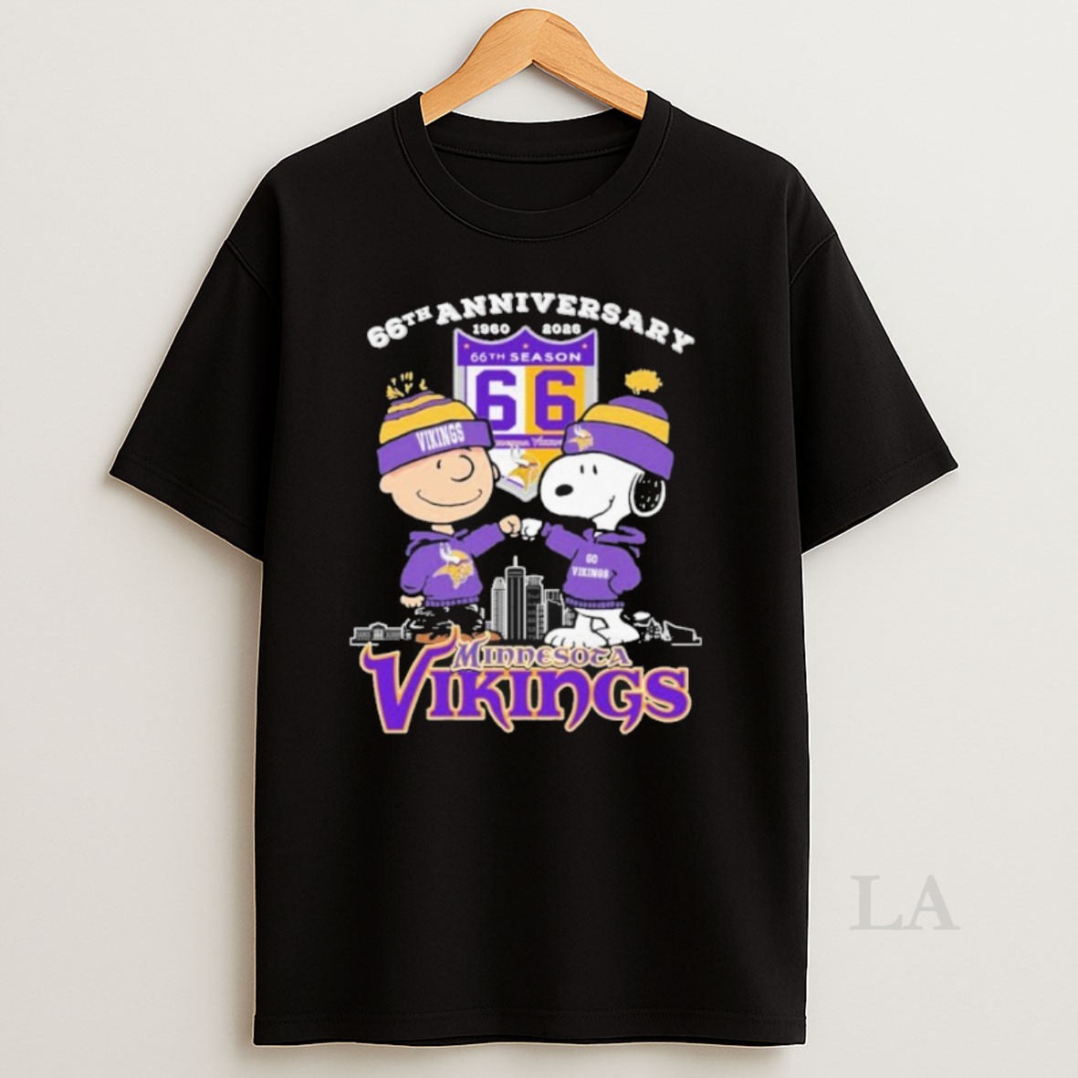 Original Snoopy And Charlie Brown The Peanuts Minnesota Vikings 66th Anniversary 1960 2026 Shirt