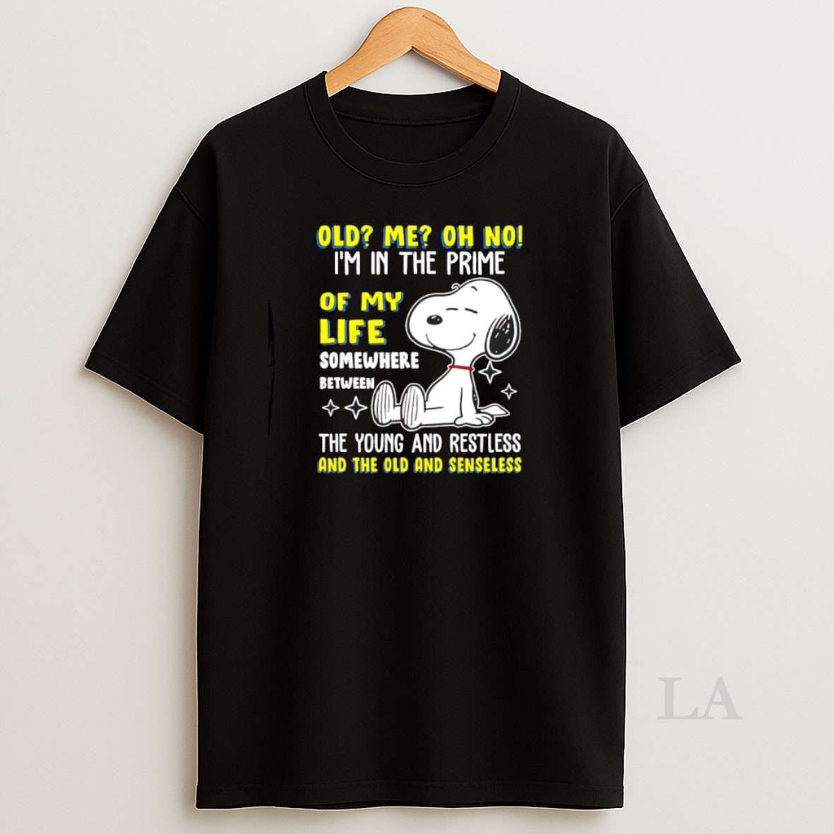 Original Snoopy Old Me Oh No Im In The Prime Of My Life Somewhere Between The Young And Restless Shirt