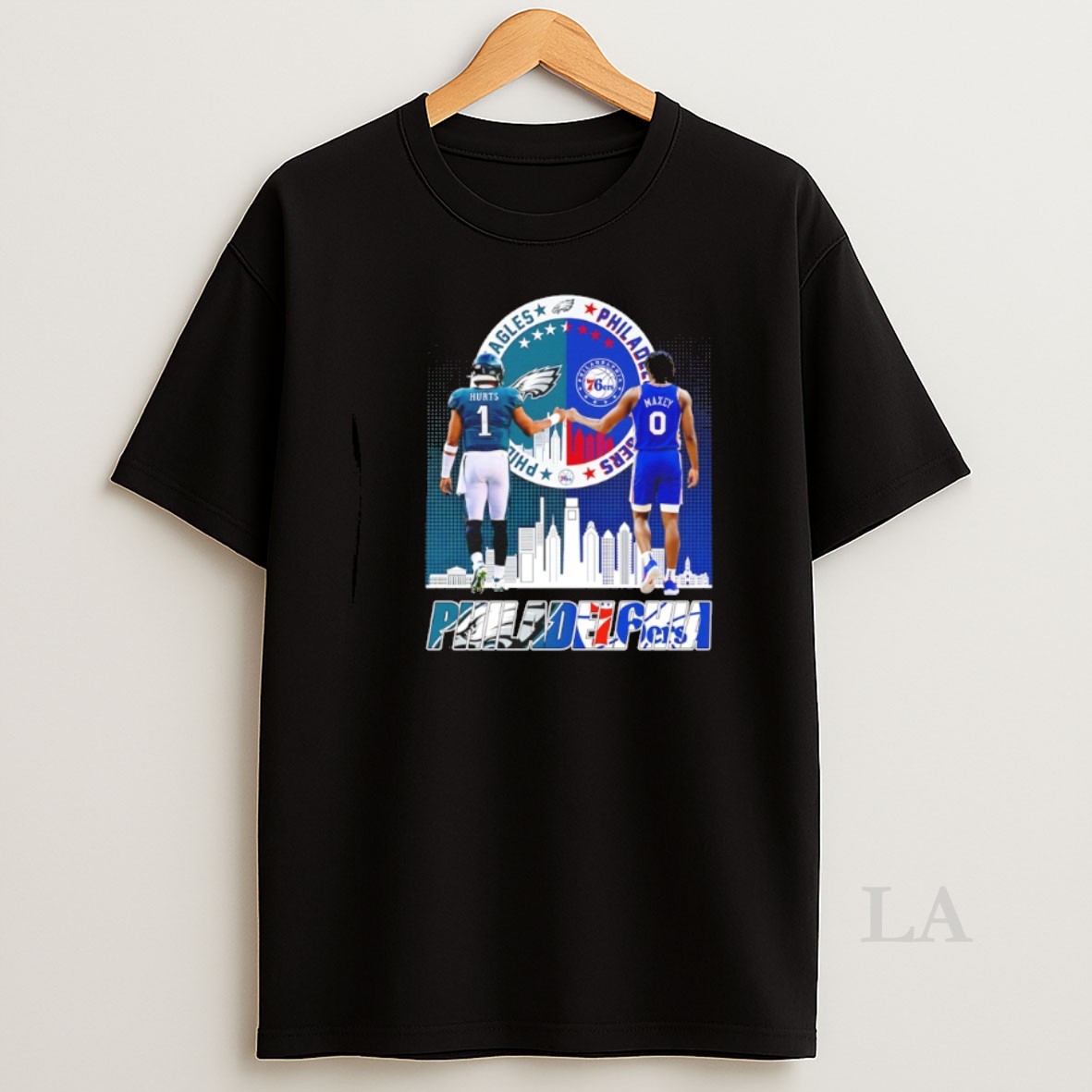 Original Sports In Philadelphia Jalen Hurts Eagles And Tyrese Maxey 76ers City Skyline Shirt