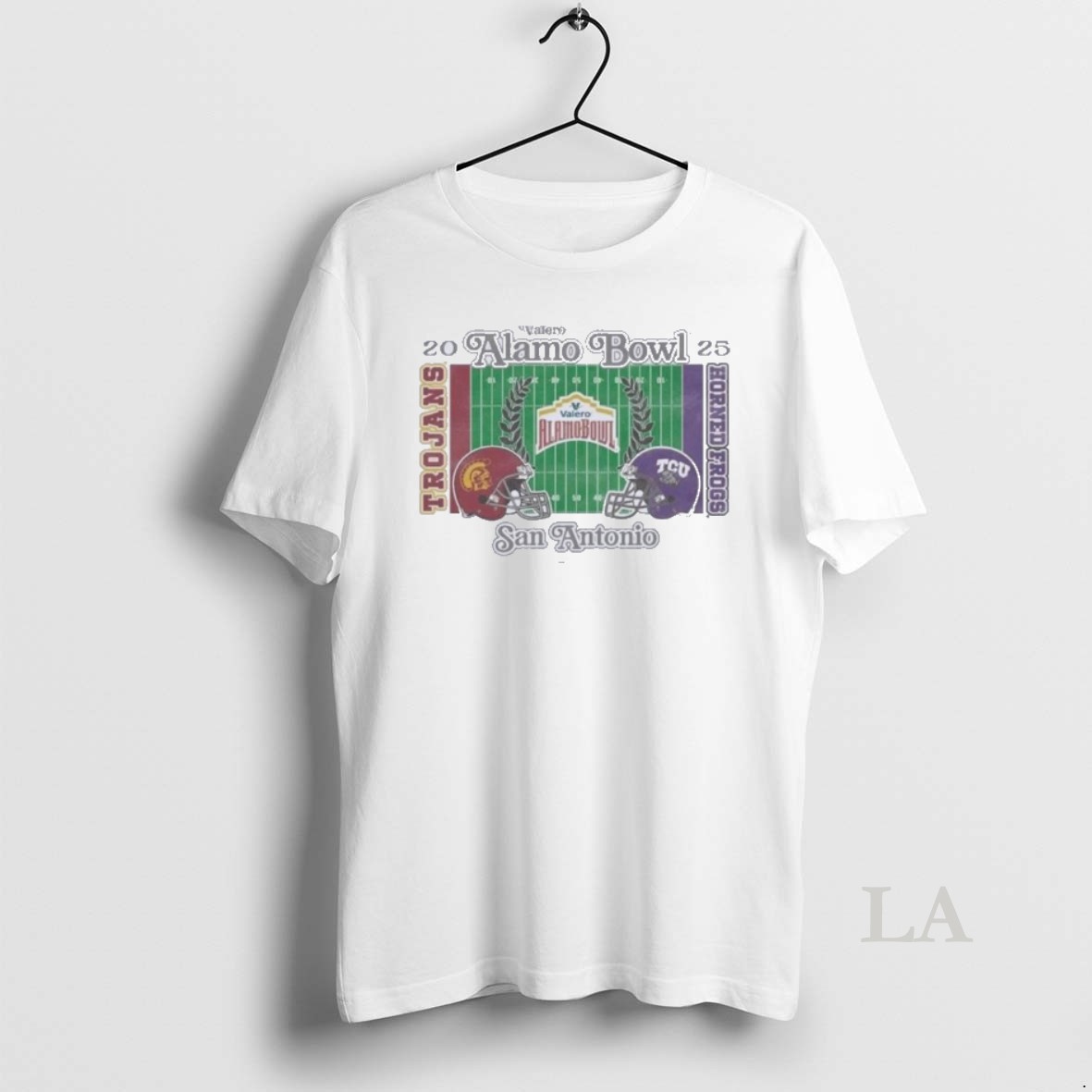 Original Tcu Horned Frogs Vs Usc Trojans 2025 Valero Alamo Bowl Head To Head San Antonio Shirt