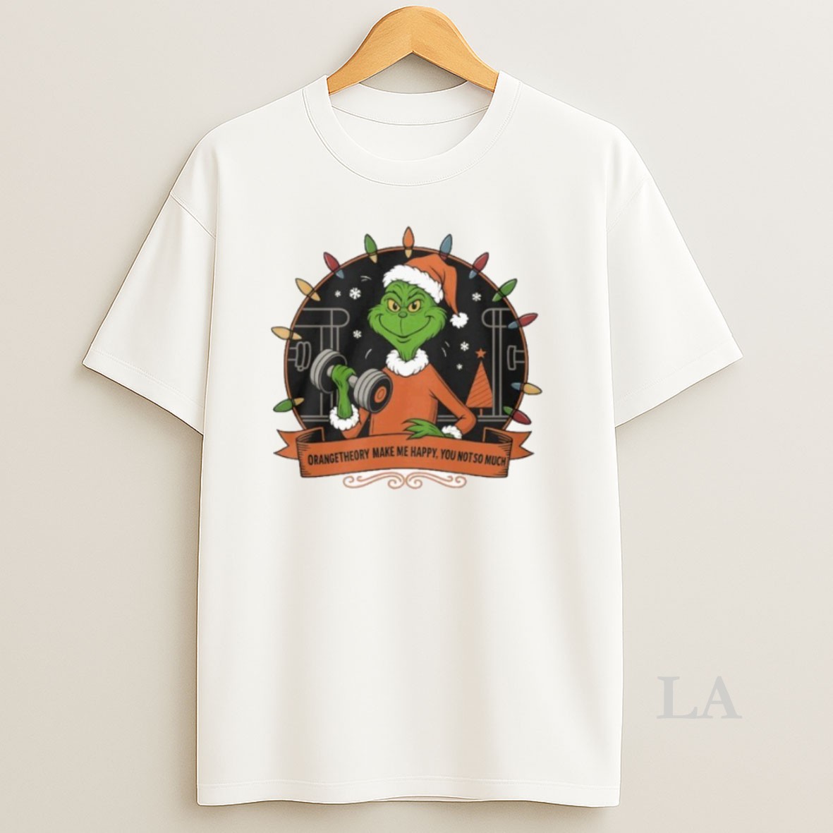 Original The Grinch Santa Orange Theory Make Me Happy You Not So Much Christmas Lights Shirt