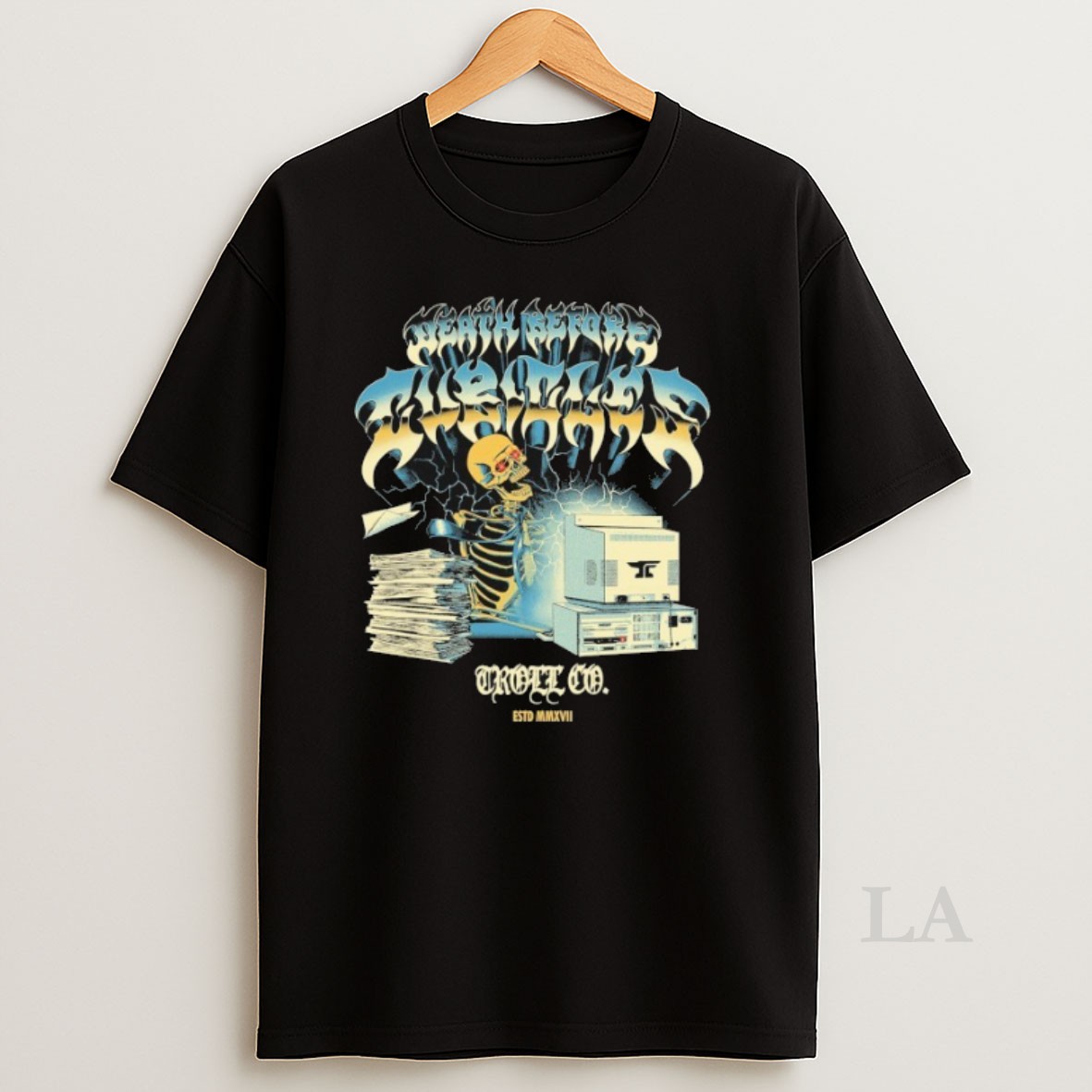 Original Troll Co Death Before Cubicles Cpu Skeleton Shirt