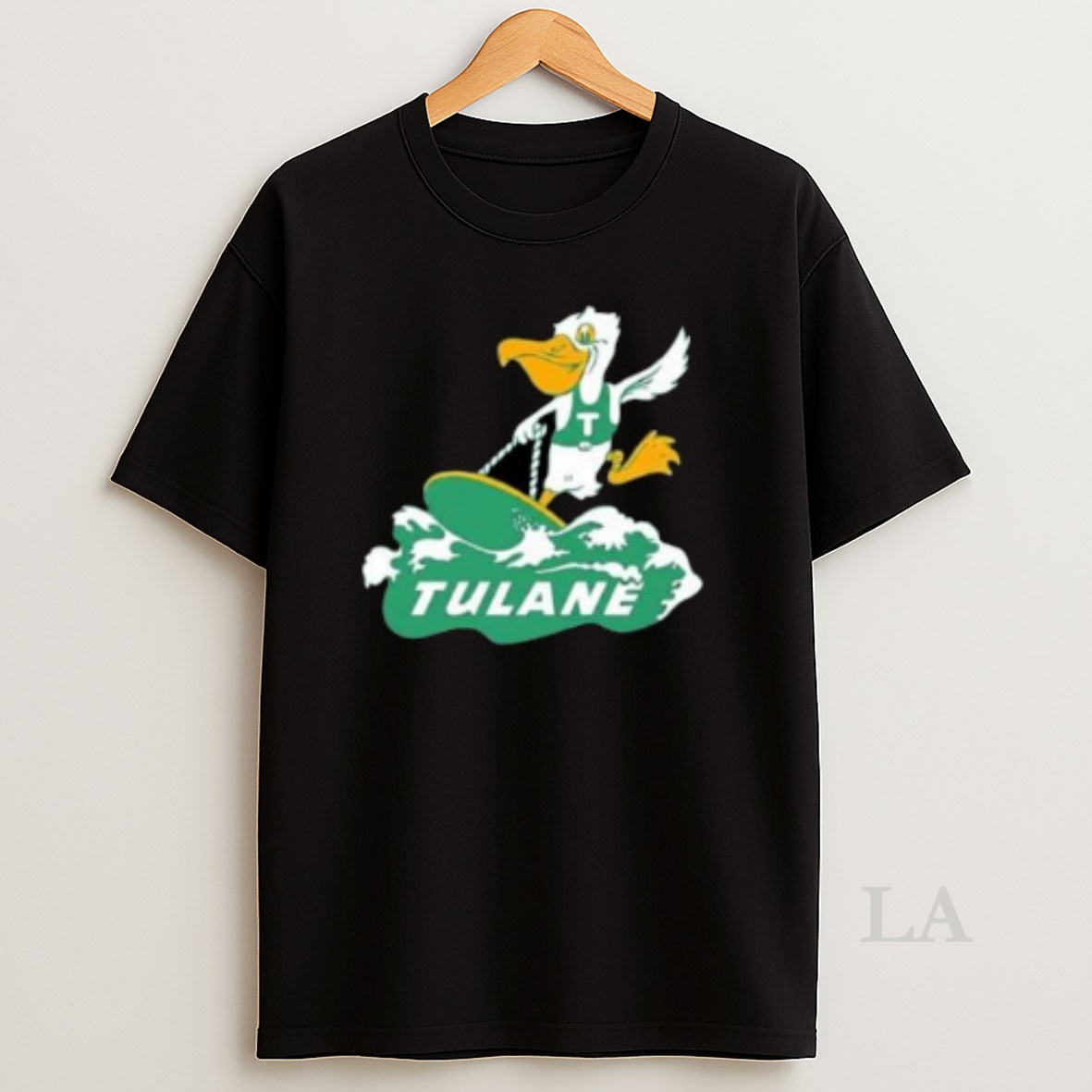 Original Tulane Green Wave Mascot Surfboard Logo Circle Black Shirt