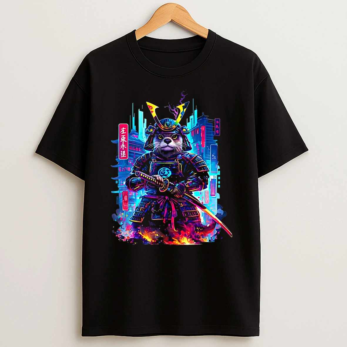 Otter Katana Cyberpunk Neon Samurai Japanese Art Shirts