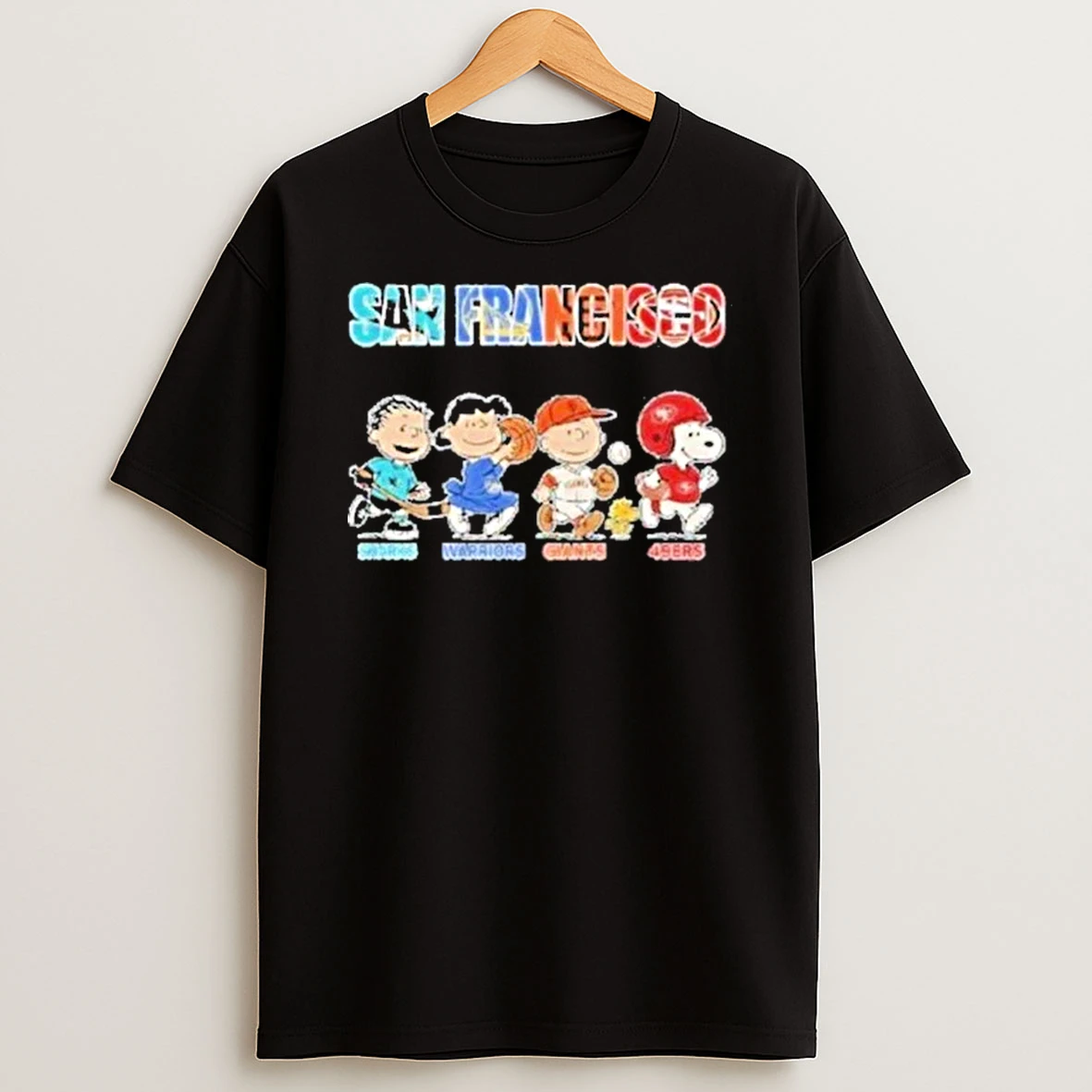 Peanuts Characters San Francisco Sports Sharks X Warriors X Giants X 49ers Shirts