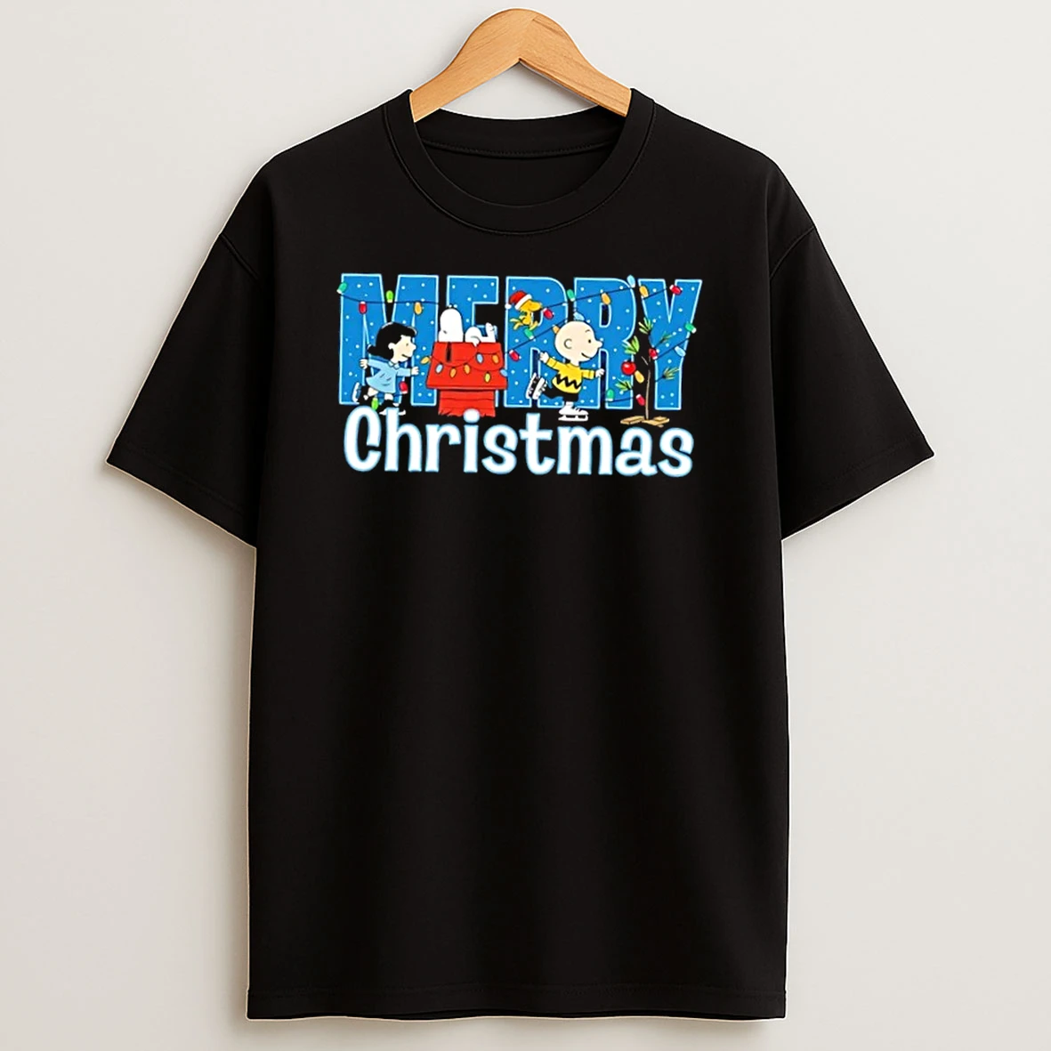 Peanuts Snoopy And Friends Merry Christmas Lights Graphic Shirts