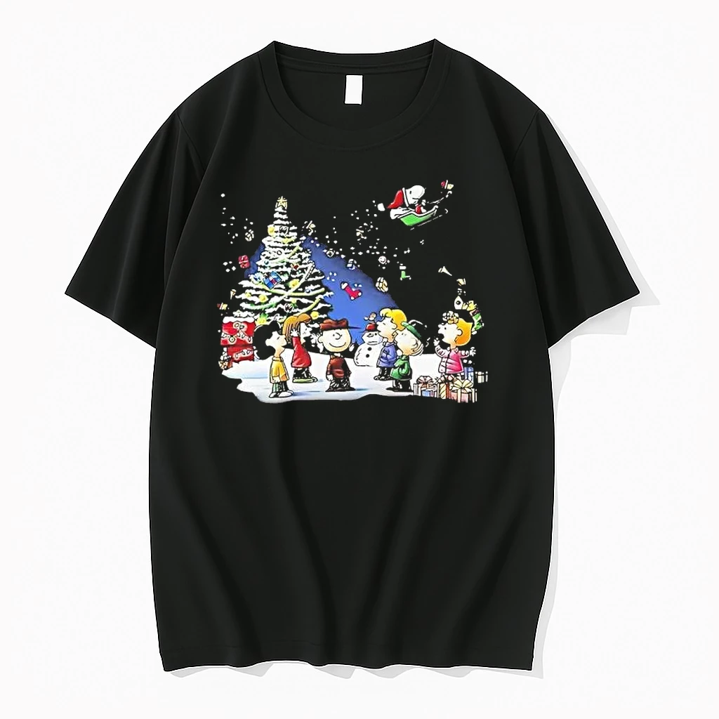 Peanuts Gang Around Tree Snoopy Santa Sleigh Christmas Shirts