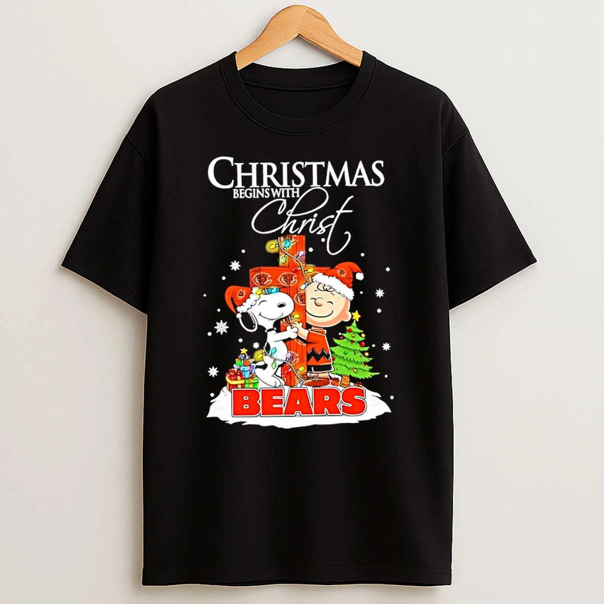 Peanuts X Chicago Bears Christmas Begins With Christ Cross Shirts