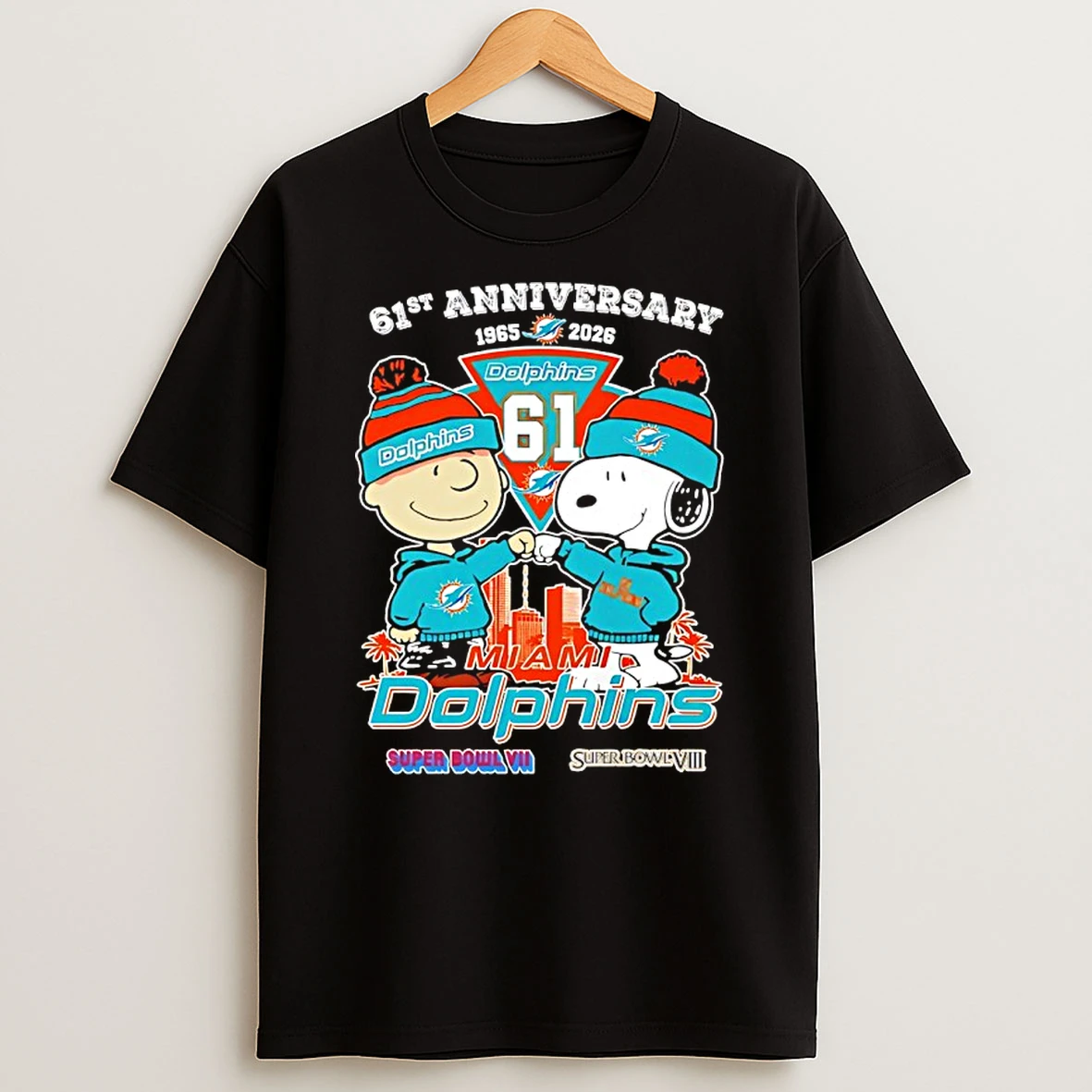 Peanuts X Miami Dolphins 1965 2026 61st Anniversary 2x Super Bowl Champions Shirts