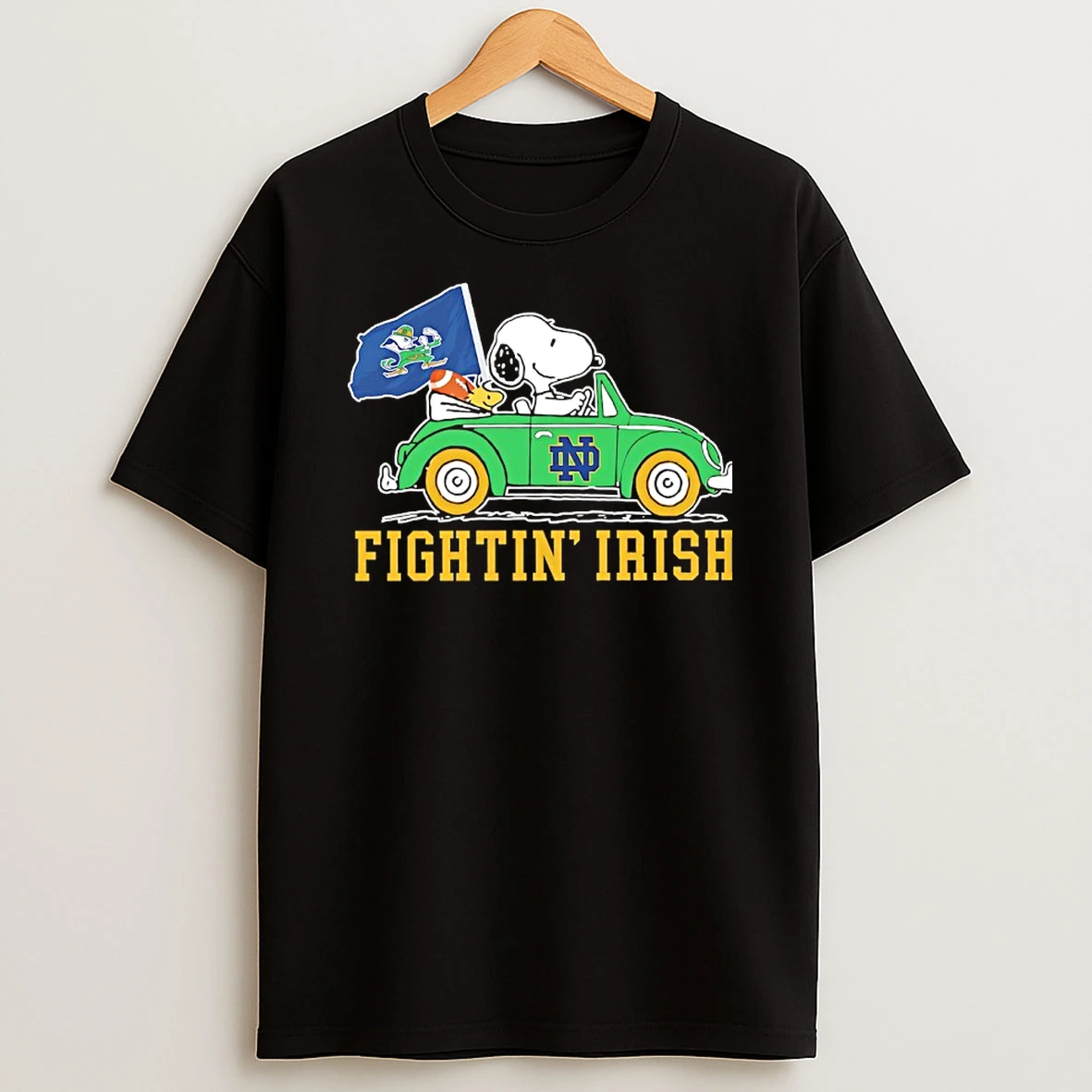Peanuts X Notre Dame Fighting Irish Football Driving Car Shirts