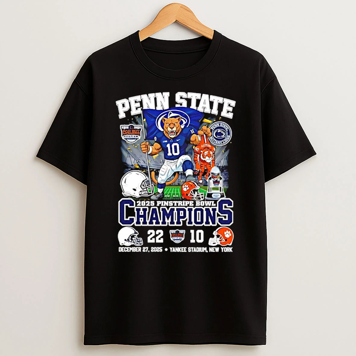 Penn State Nittany Lions Football Pinstripe Bowl Champions 2025 Mascot Score Shirts