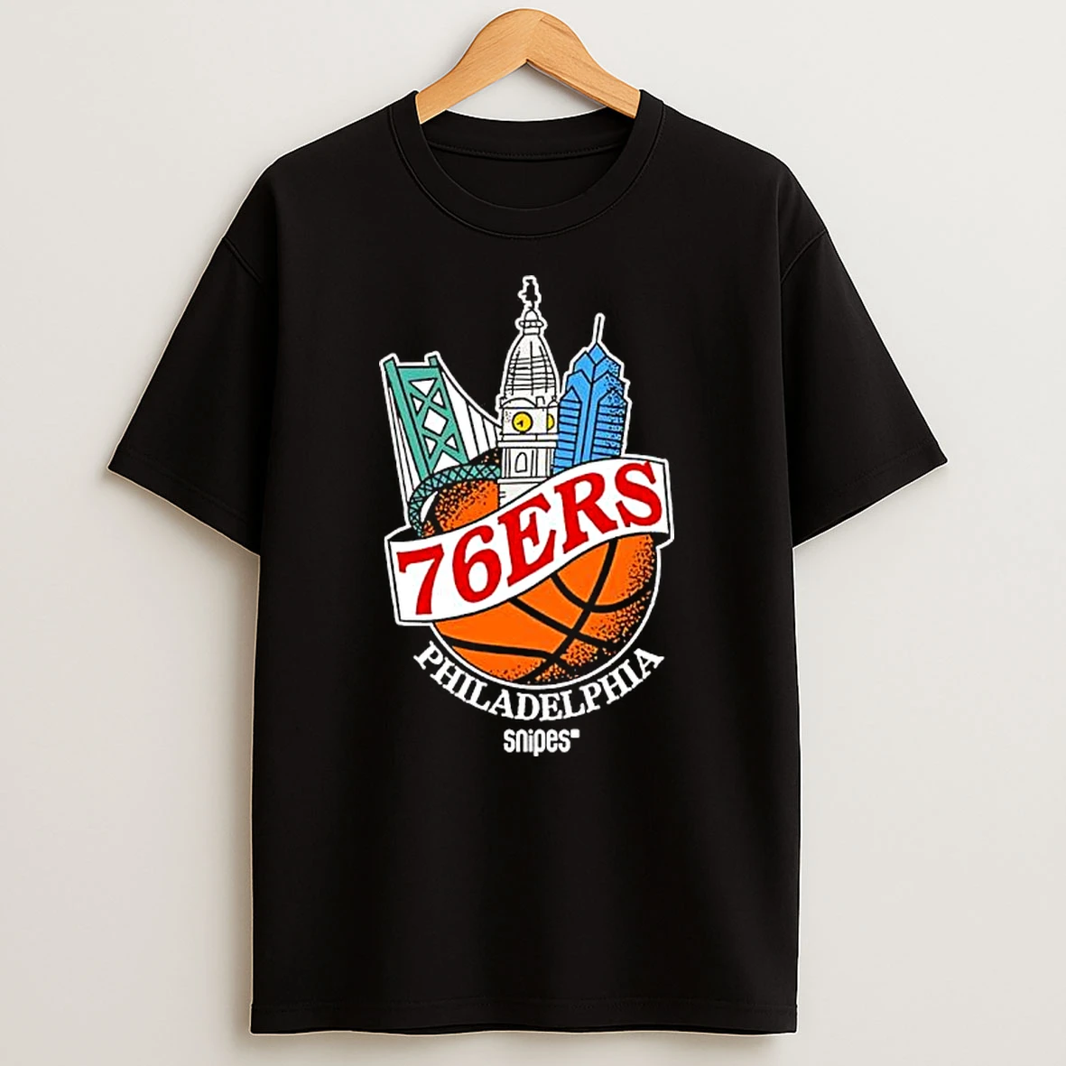 Philadelphia 76ers Snipes Benjamin Franklin Bridge And Philadelphia City Hall Tower Shirts